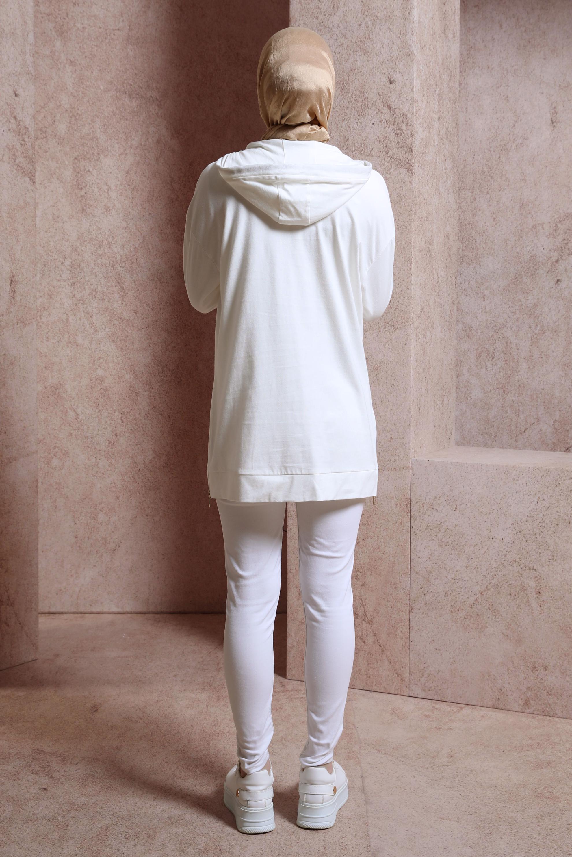 Tesettür giyim BEYAZ KAPÜŞONLU TUNİK 44449