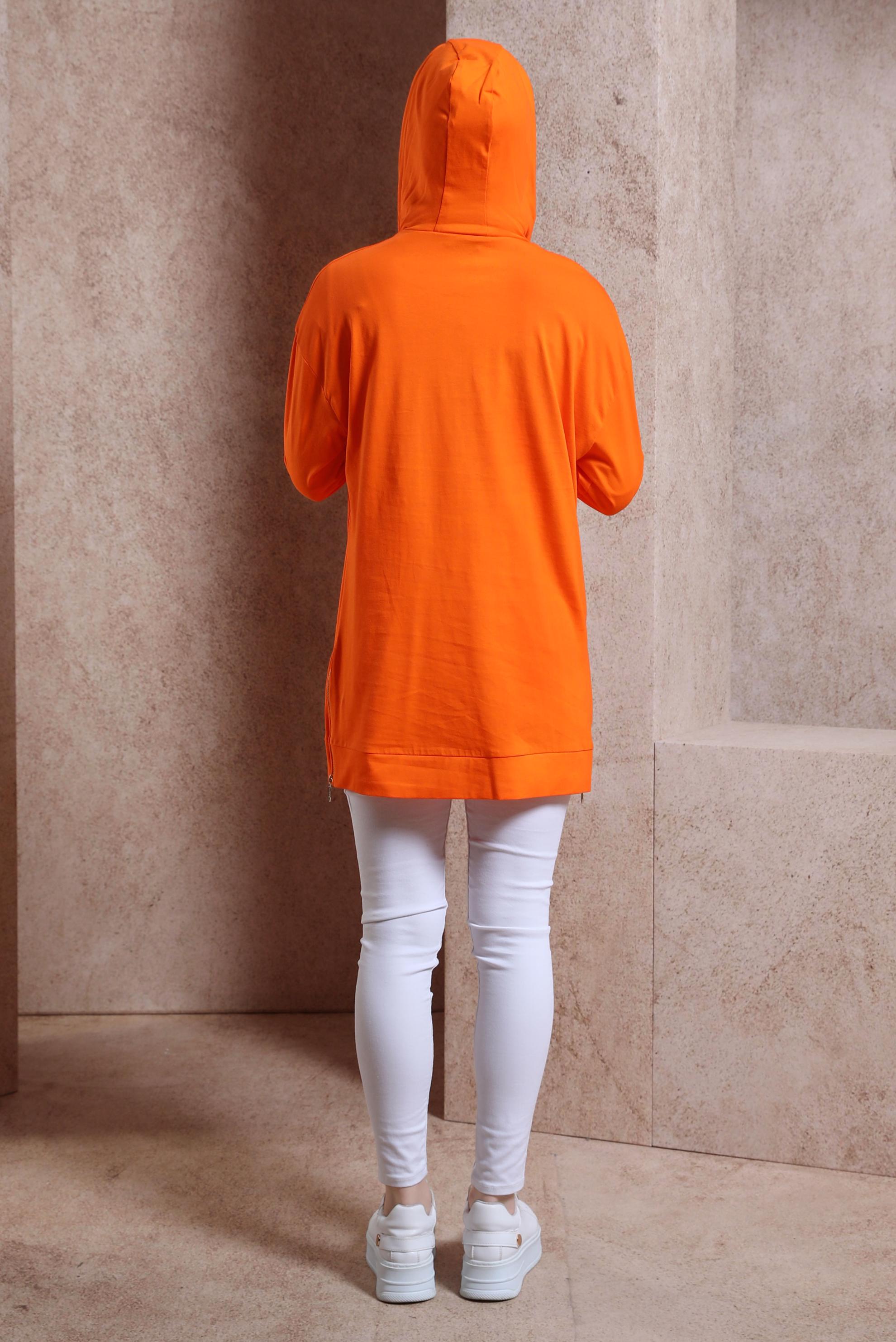 Tesettür giyim TURUNCU KAPÜŞONLU TUNİK 44449