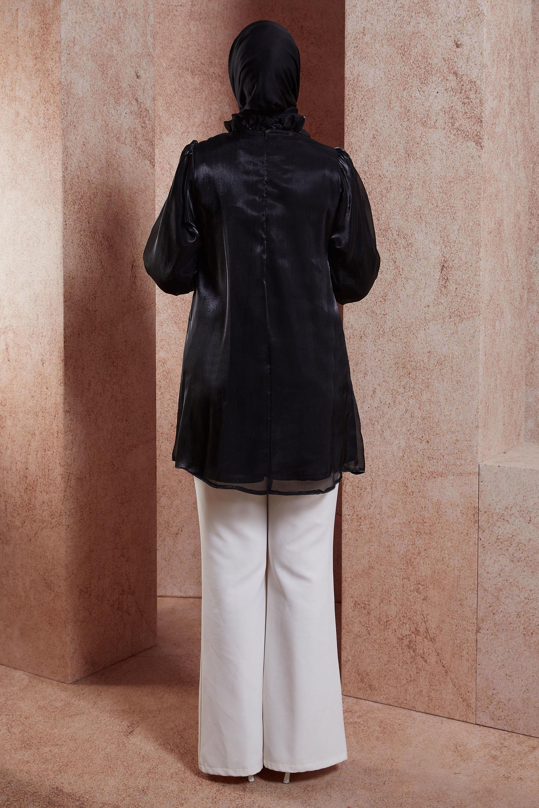 Vêtements hijab NOIR TUNIQUE DÉTAILLÉE FLEUR 44568