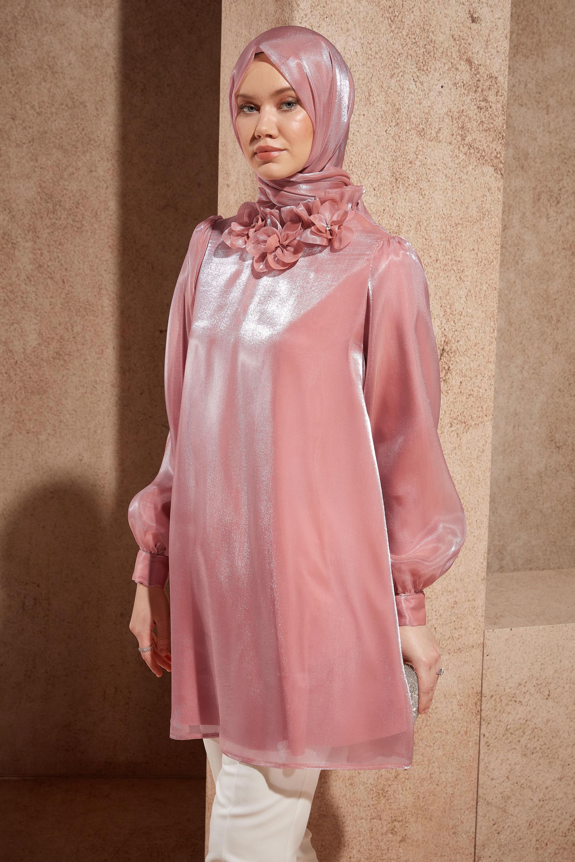 Vêtements hijab POUDRE TUNIQUE DÉTAILLÉE FLEUR 44568