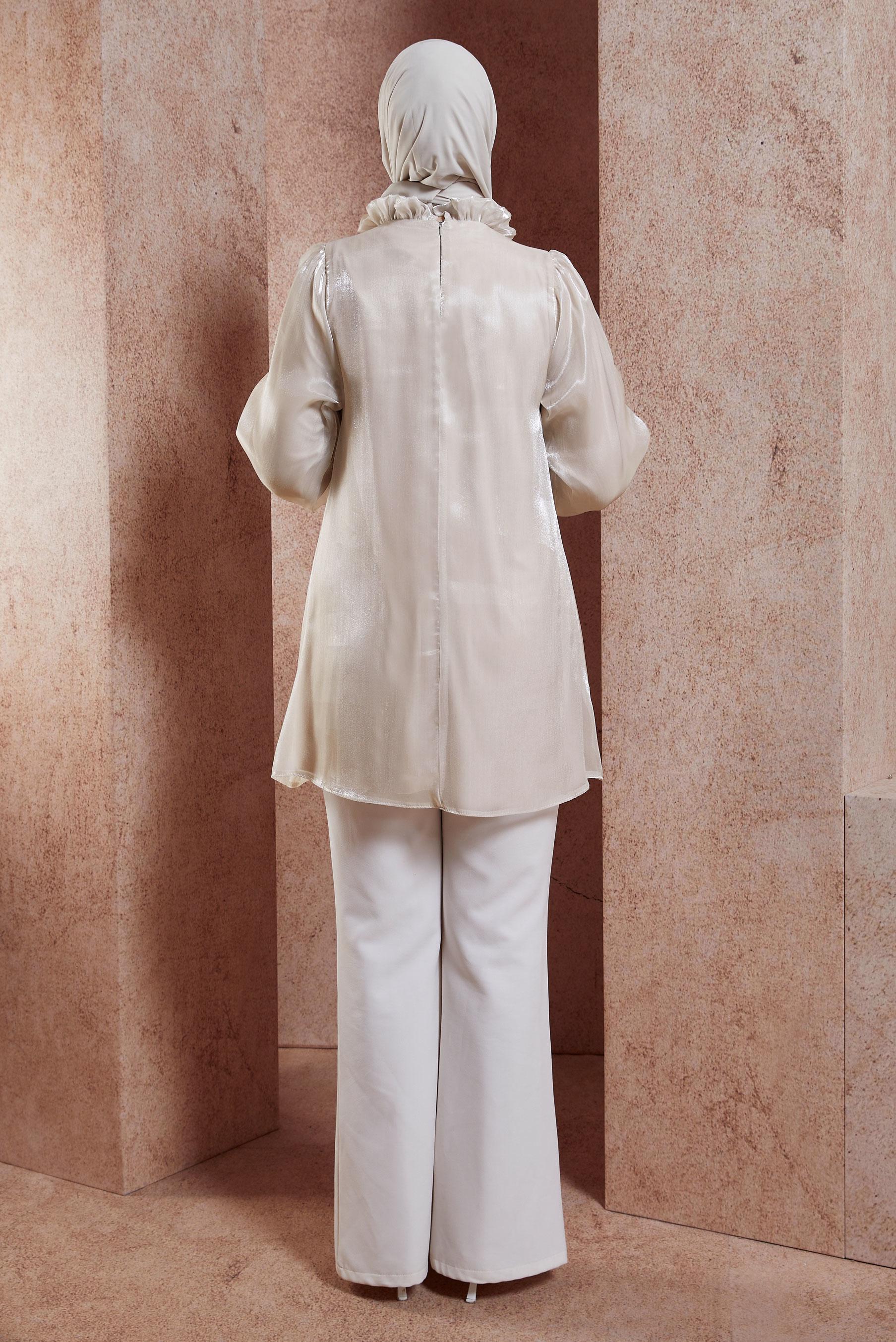 Tesettür giyim BEJ ÜÇ BOYUTLU ÇİÇEK DETAYLI TUNİK 44568