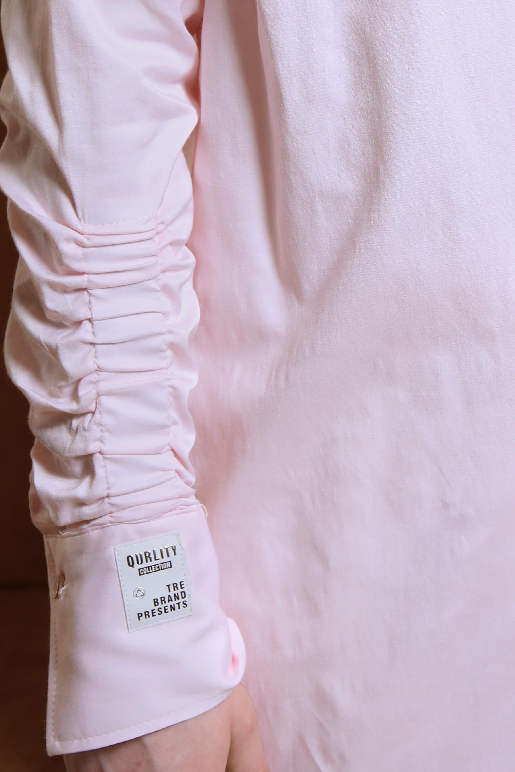 Tesettür giyim PEMBE BÜZGÜ DETAYLI SATEN TUNİK 44466