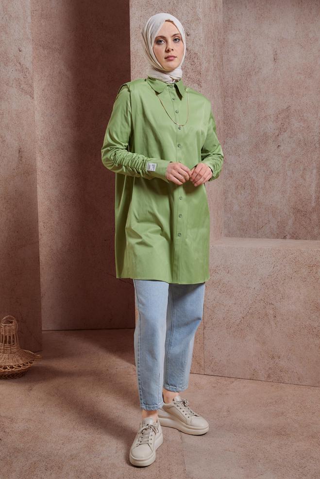 Vêtements hijab VERT TUNIQUE EN SATIN 44466 - ALVİNA