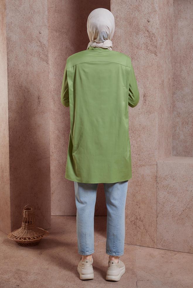 Vêtements hijab VERT TUNIQUE EN SATIN 44466 - ALVİNA