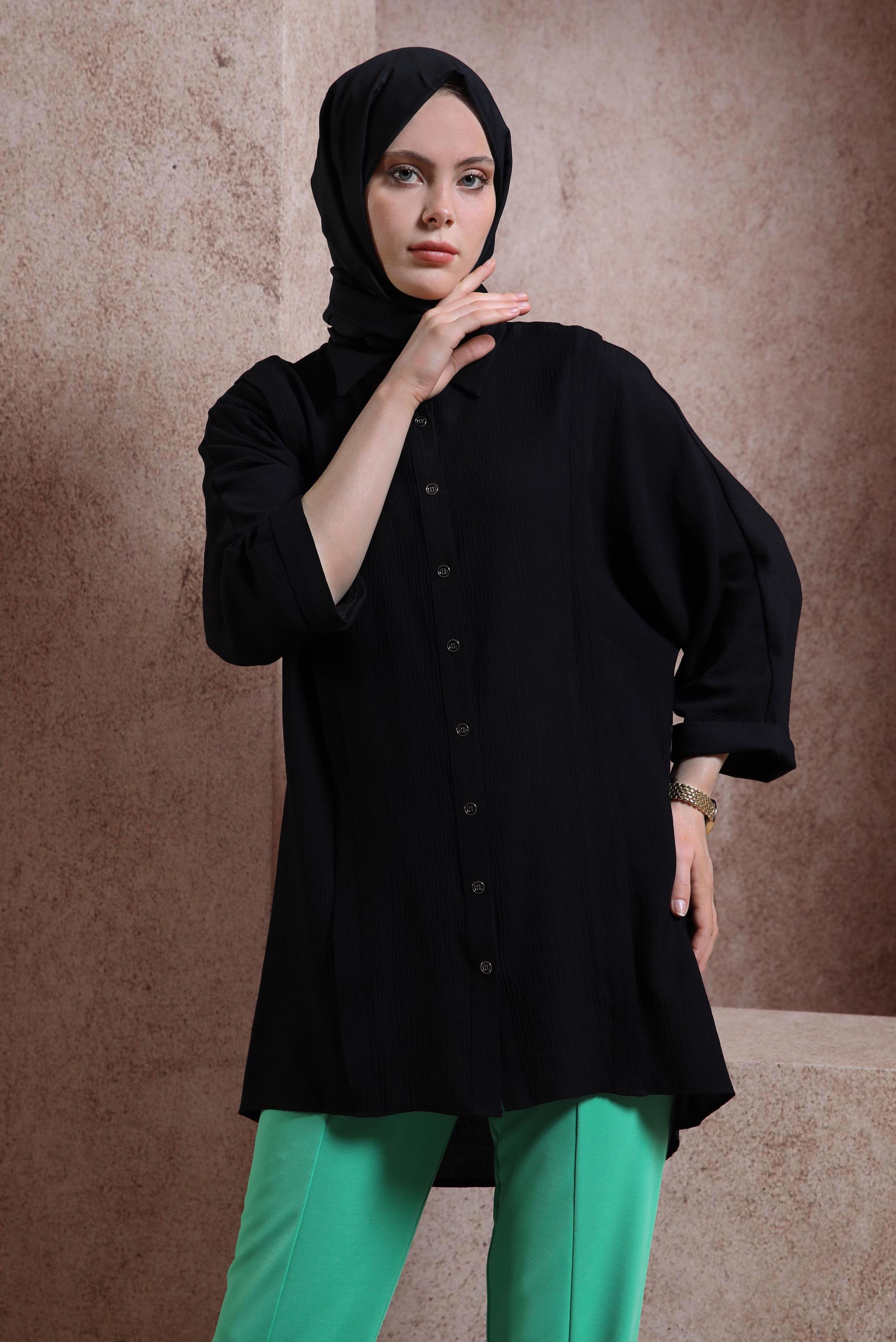 Tesettür giyim SİYAH GÖMLEK TUNİK 44467