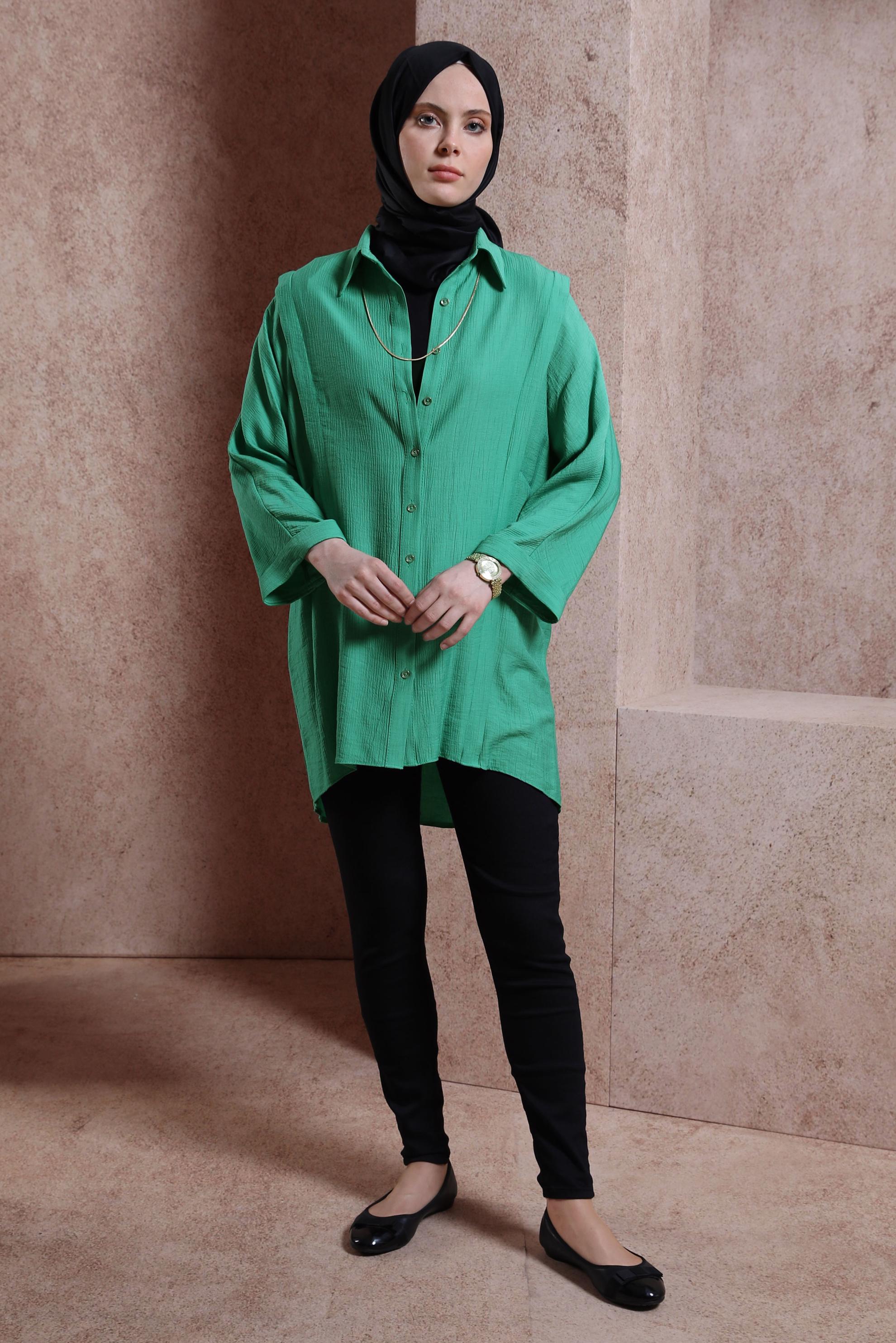 Tesettür giyim YEŞİL GÖMLEK TUNİK 44467
