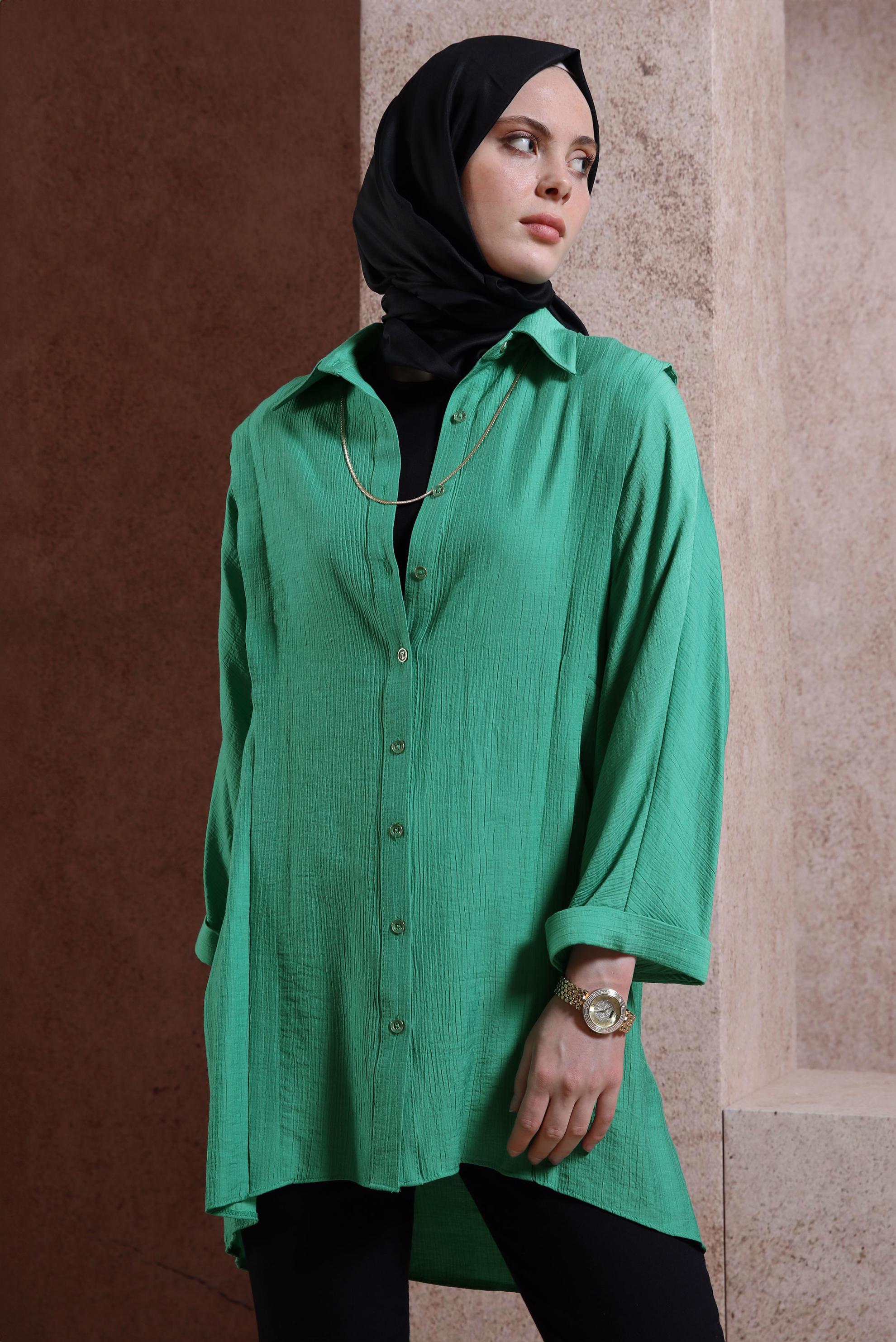 Tesettür giyim YEŞİL GÖMLEK TUNİK 44467