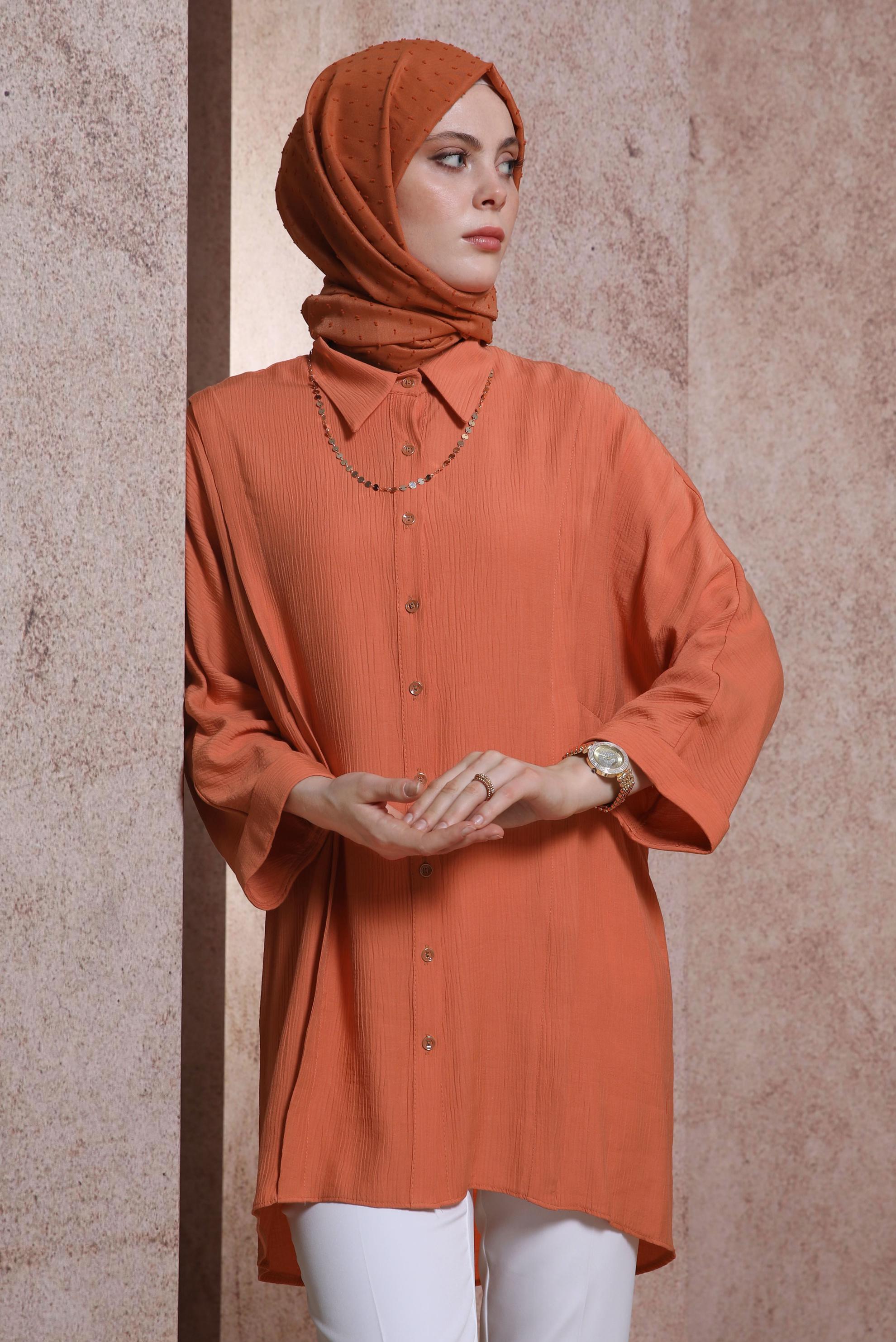 Tesettür giyim TURUNCU GÖMLEK TUNİK 44467