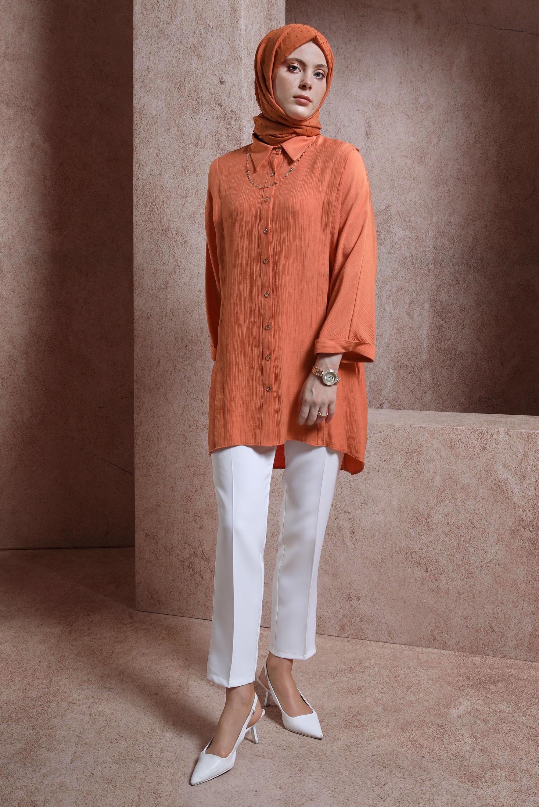 Tesettür giyim TURUNCU GÖMLEK TUNİK 44467