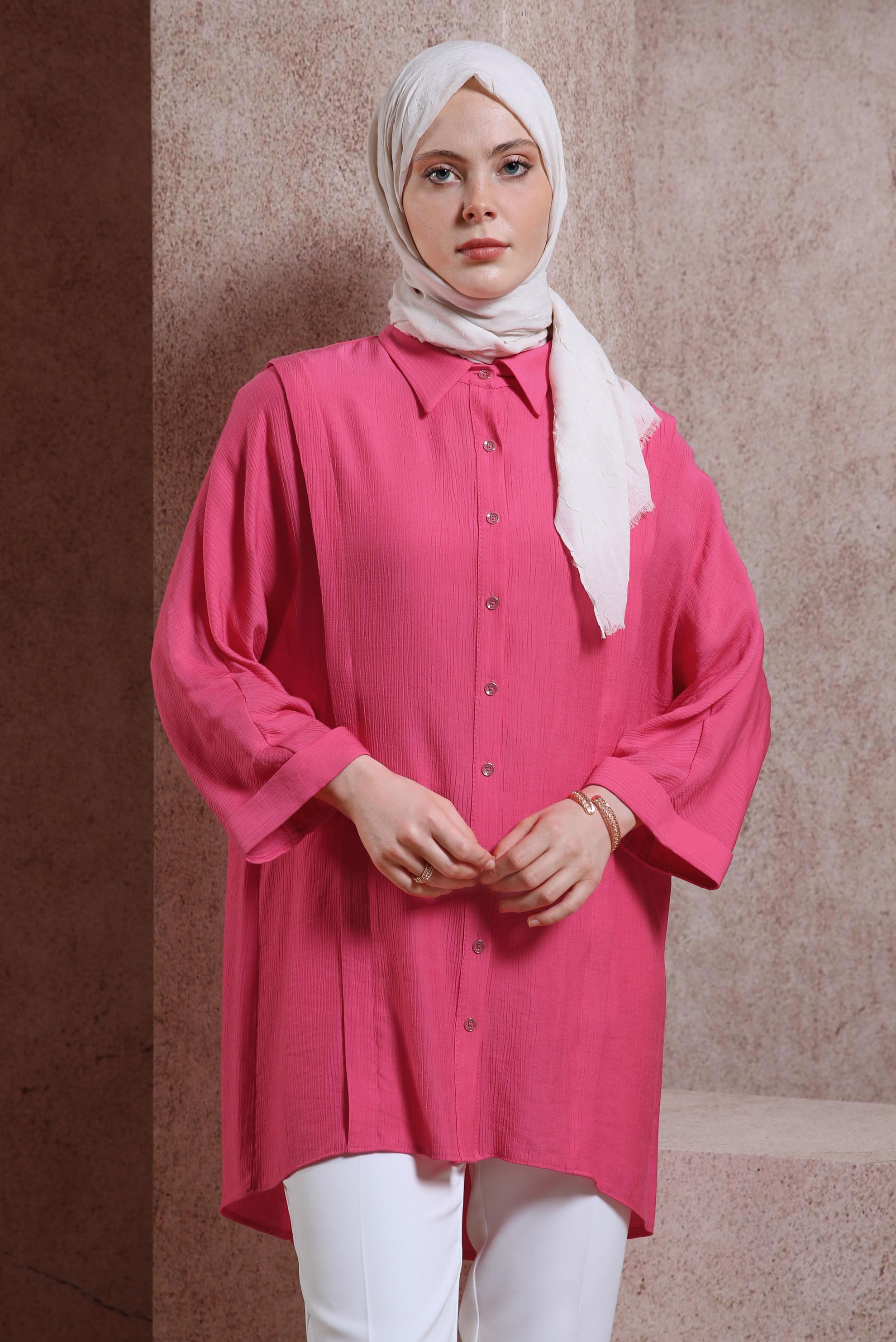 Tesettür giyim FUŞYA GÖMLEK TUNİK 44467