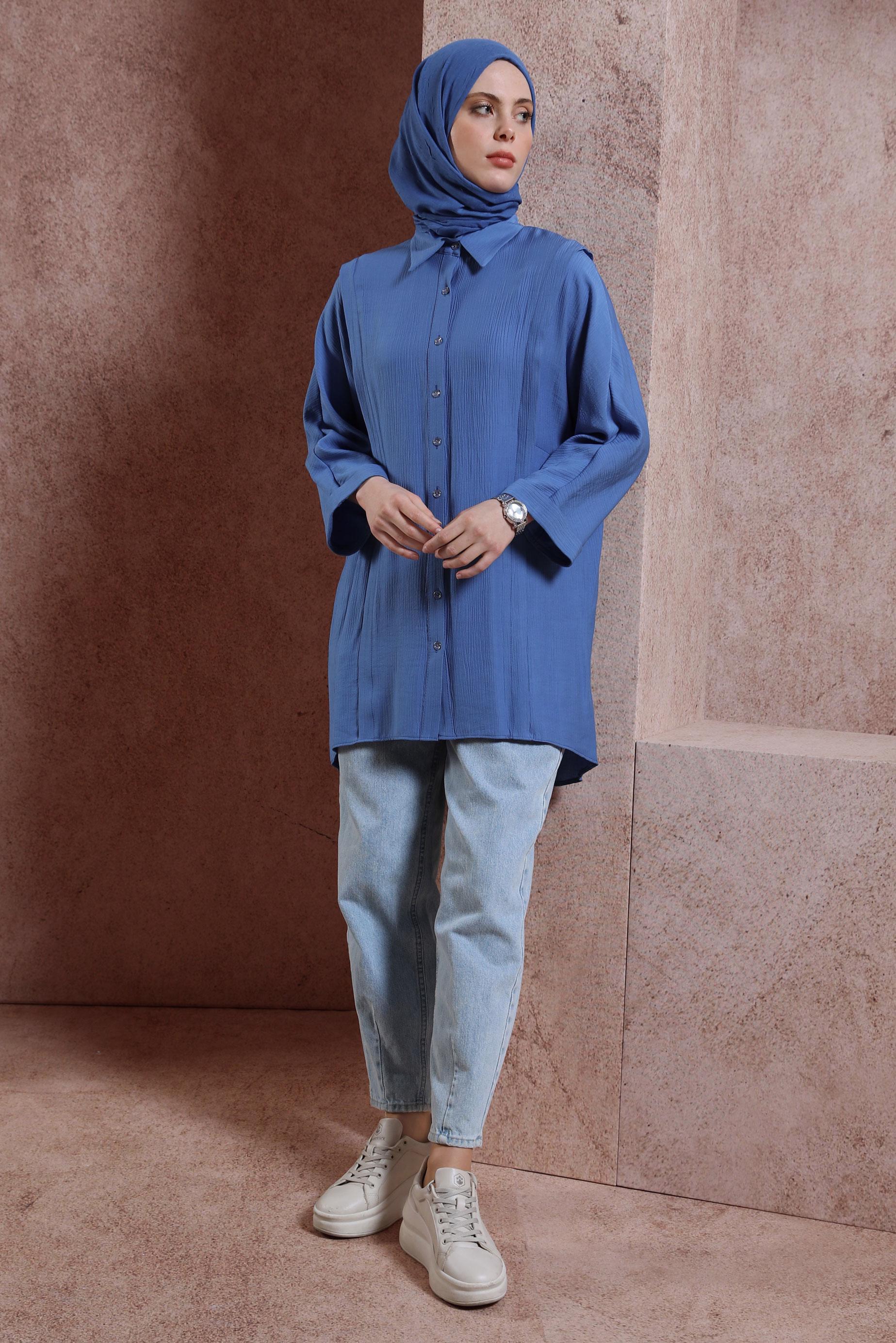 Tesettür giyim LACİVERT GÖMLEK TUNİK 44467