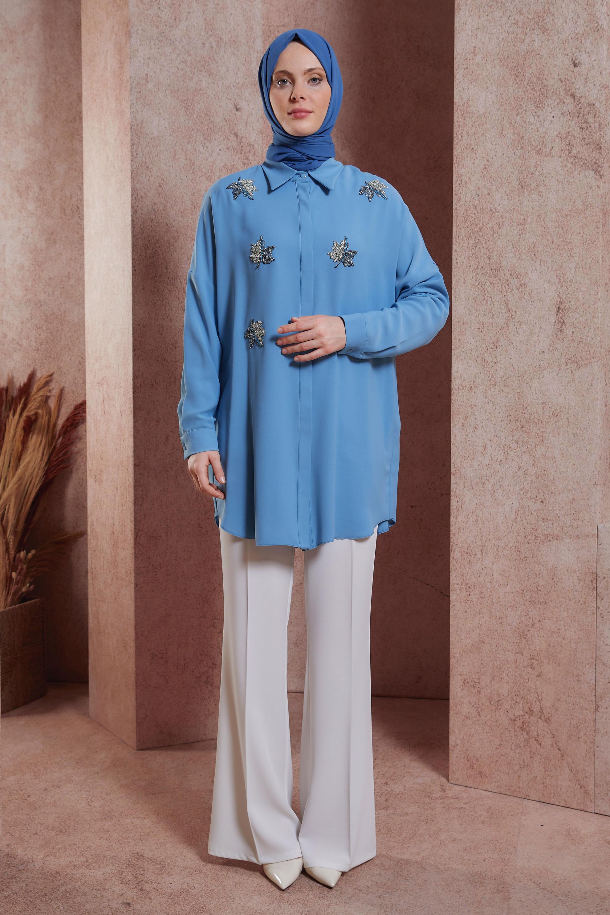 Tesettür giyim MAVİ TAŞLI TUNİK 44468