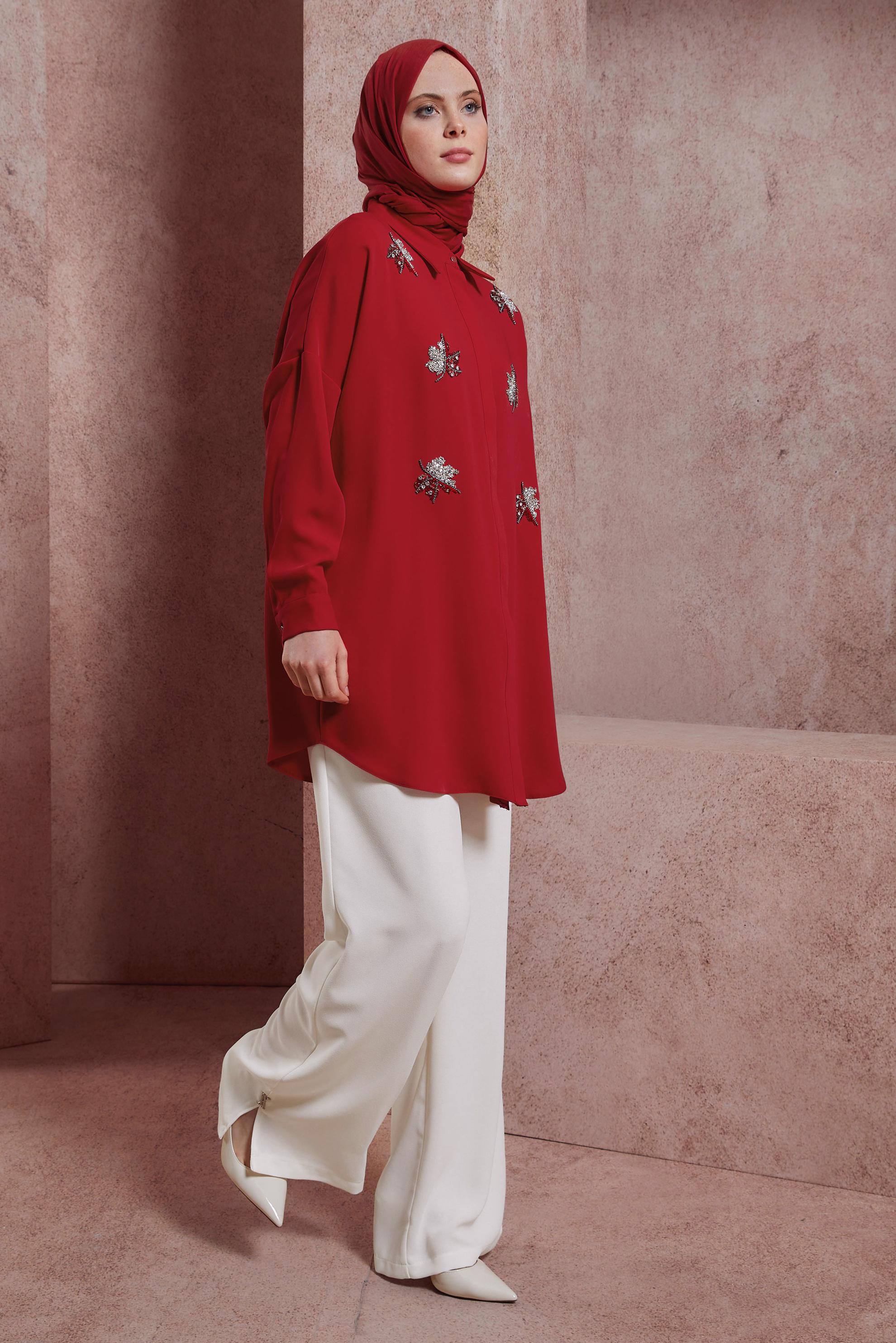 Tesettür giyim KIRMIZI TAŞLI TUNİK 44468