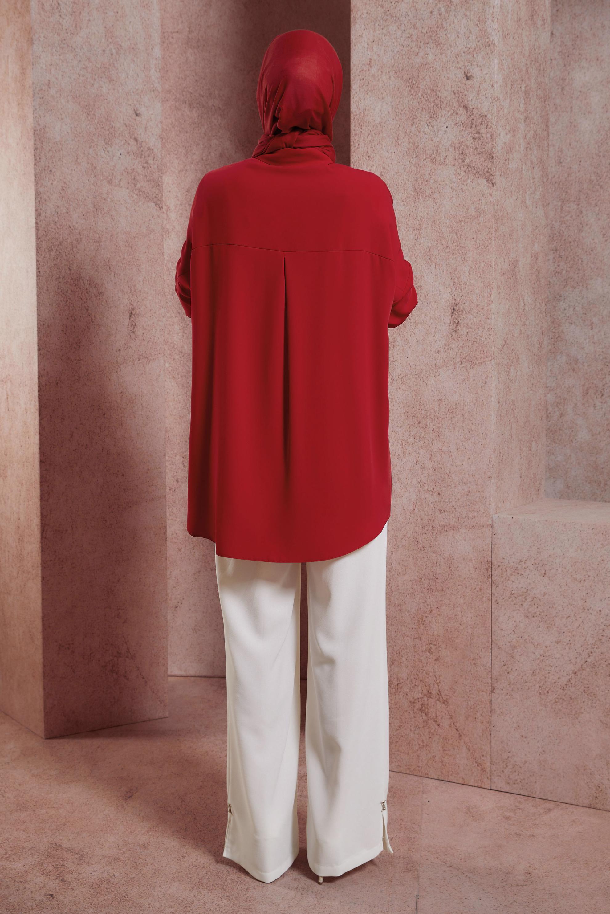 Tesettür giyim KIRMIZI TAŞLI TUNİK 44468