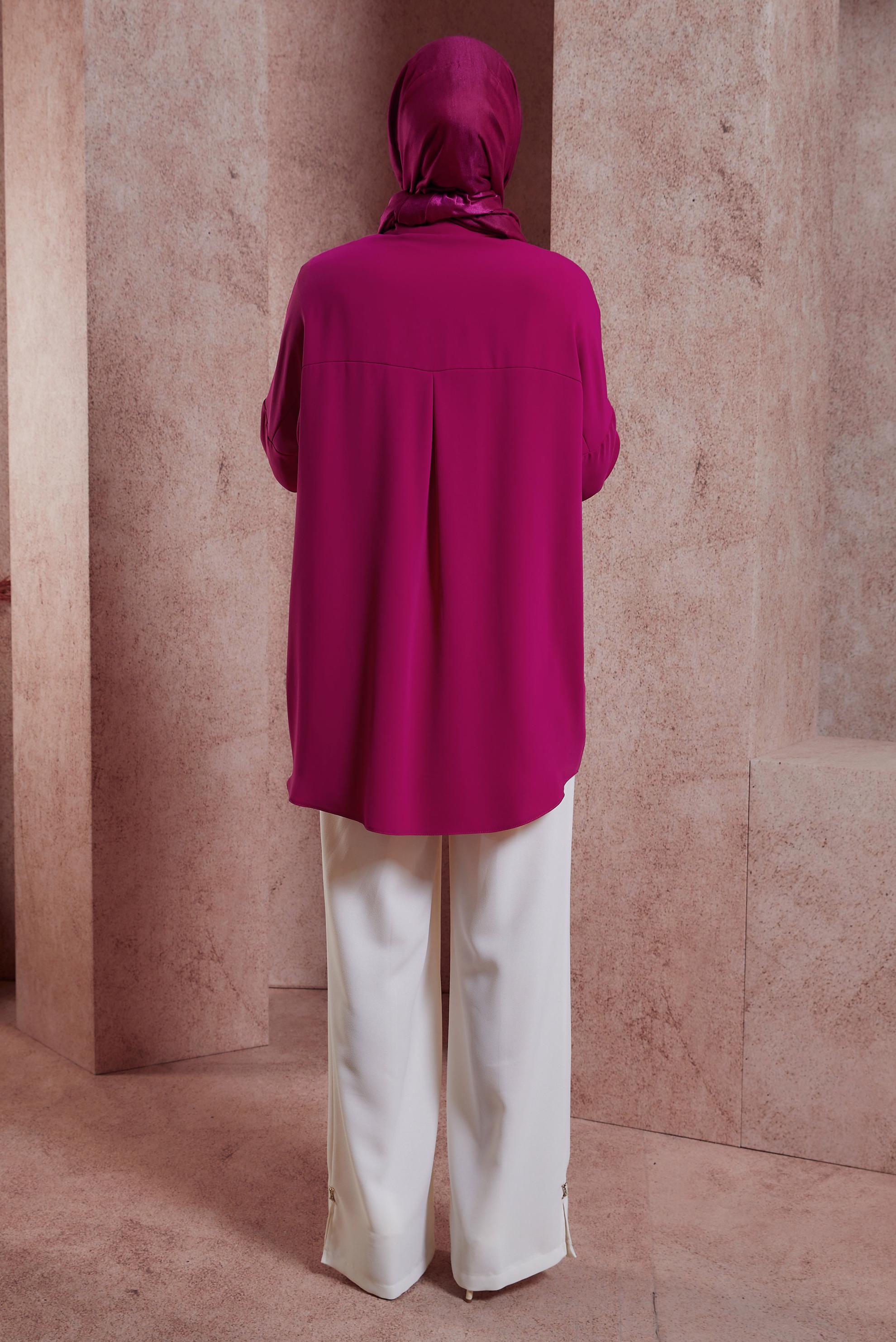 Tesettür giyim FUŞYA TAŞLI TUNİK 44468