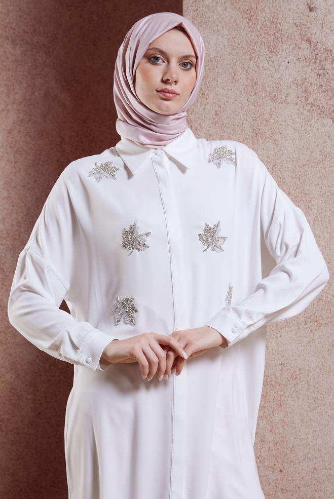 Tesettür giyim BEYAZ TAŞ DETAYLI TESETTÜR TUNİK 44468-1 - ALVİNA