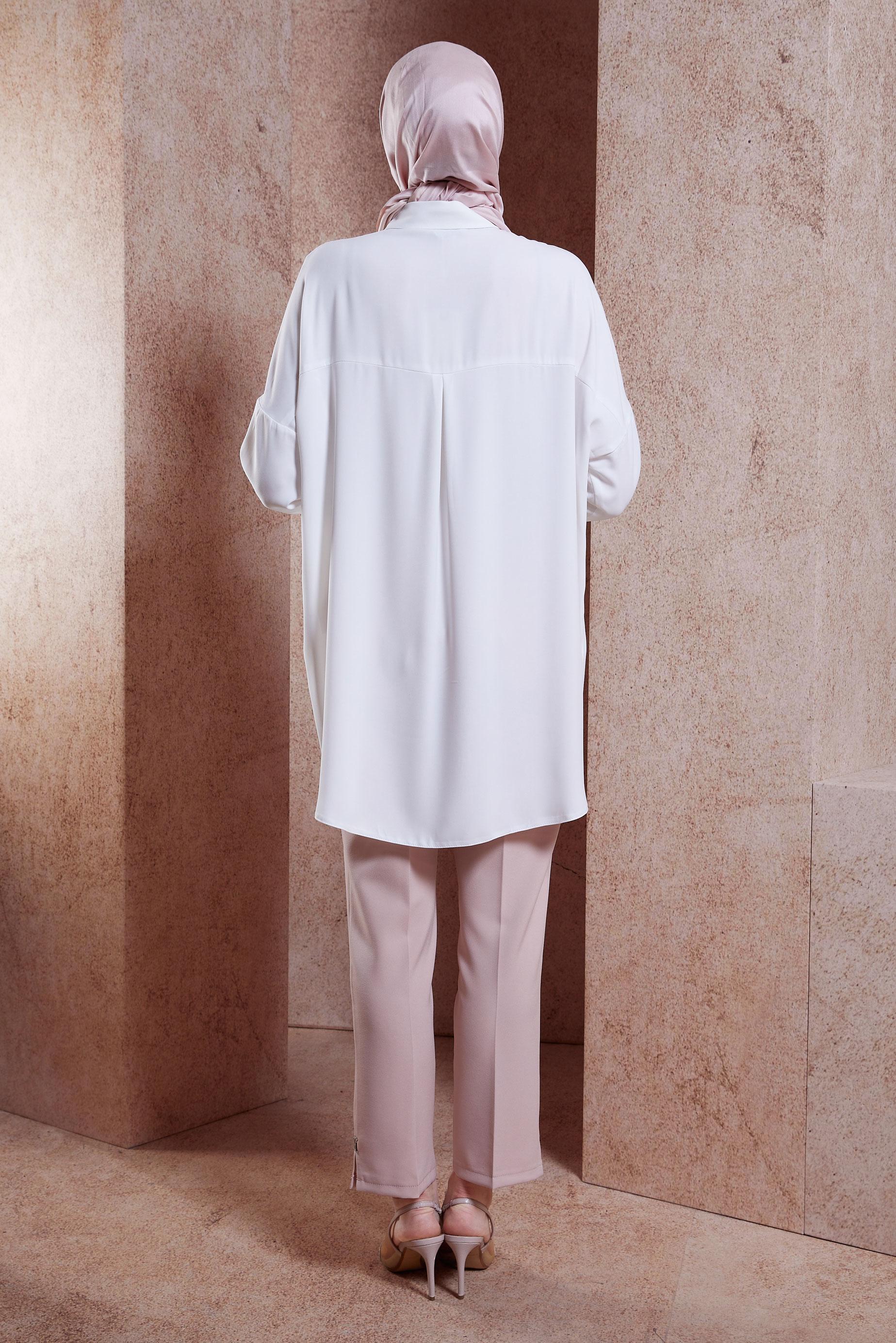 Tesettür giyim BEYAZ TAŞ DETAYLI TESETTÜR TUNİK 44468-1