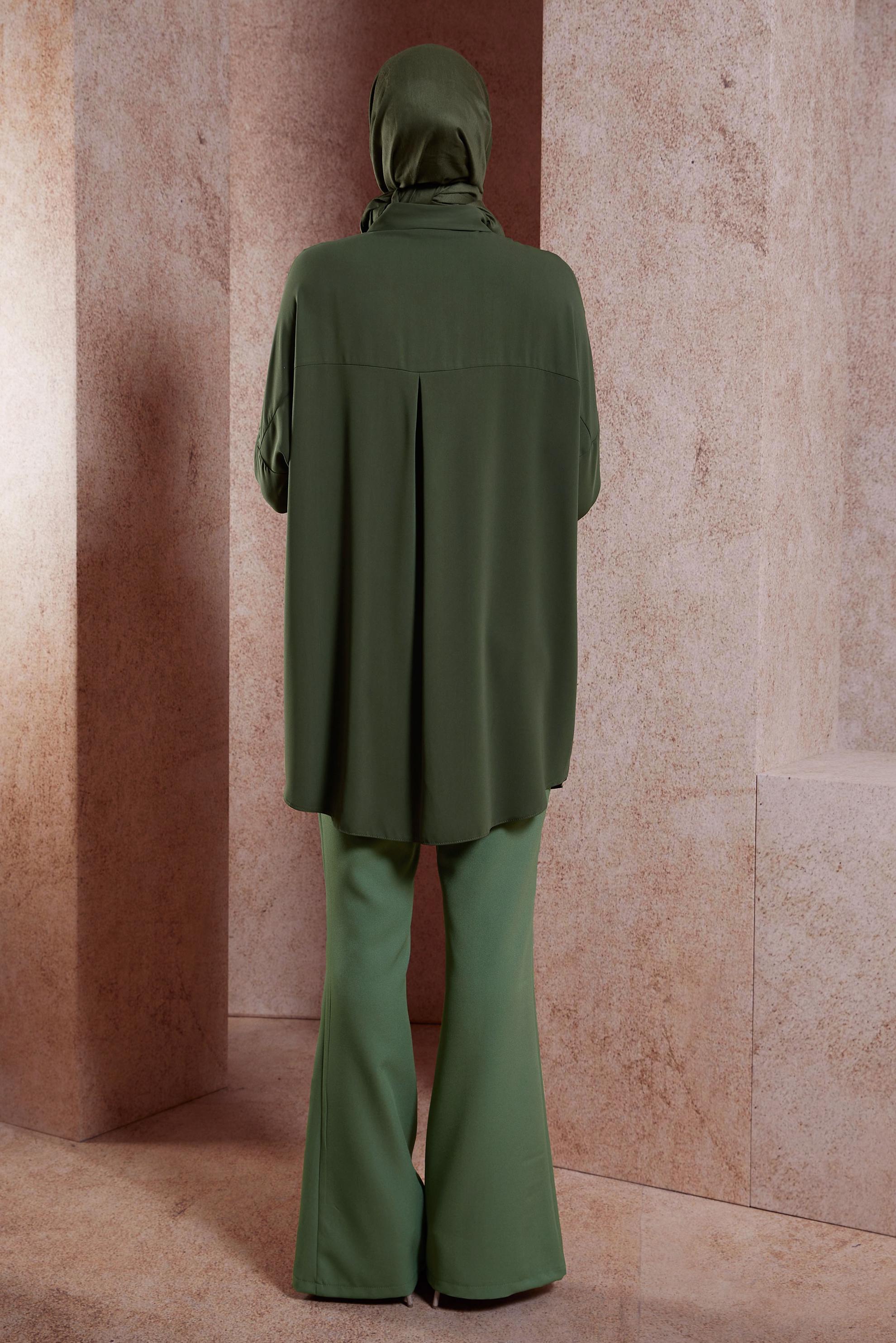 Tesettür giyim HAKİ TAŞ DETAYLI TESETTÜR TUNİK 44468-1