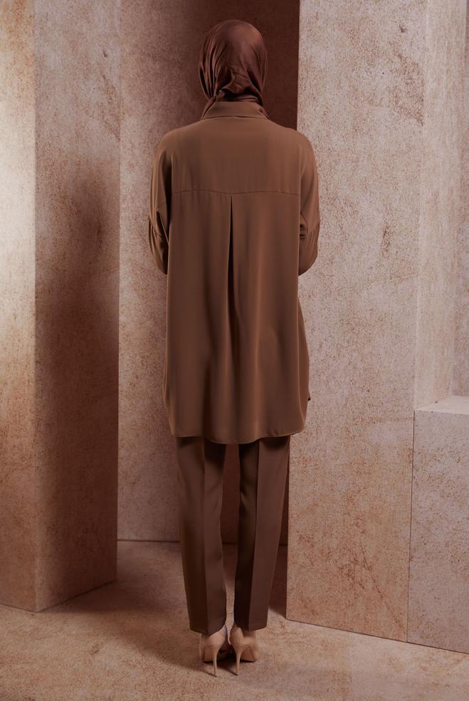 Tesettür giyim KAHVE TAŞ DETAYLI TESETTÜR TUNİK 44468-1 - ALVİNA