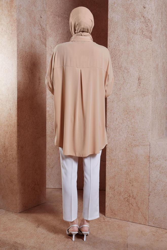 Tesettür giyim PUDRA TAŞ DETAYLI TESETTÜR TUNİK 44468-1 - ALVİNA