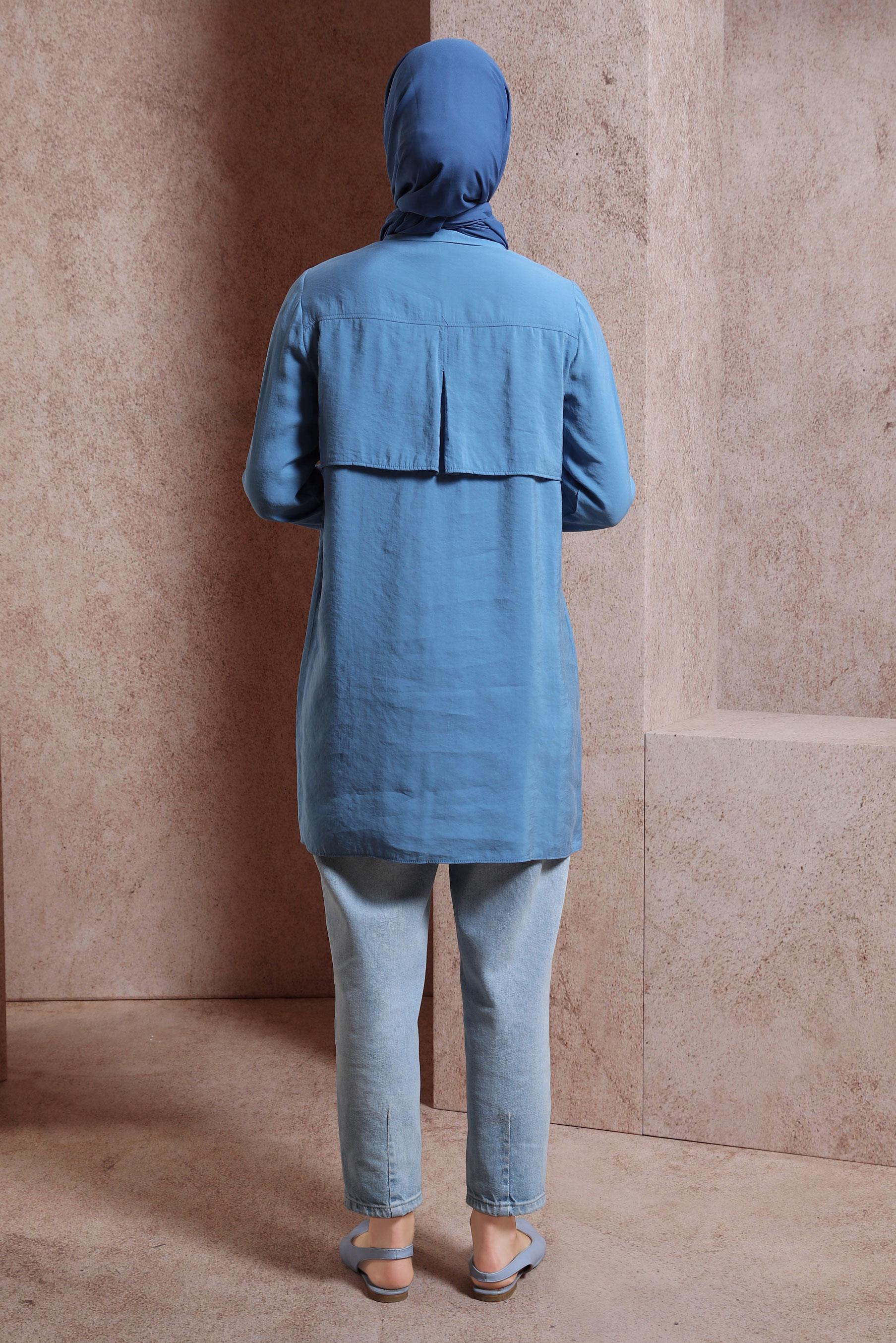 Tesettür giyim MAVİ PÜSKÜL DETAYLI TUNİK 44469