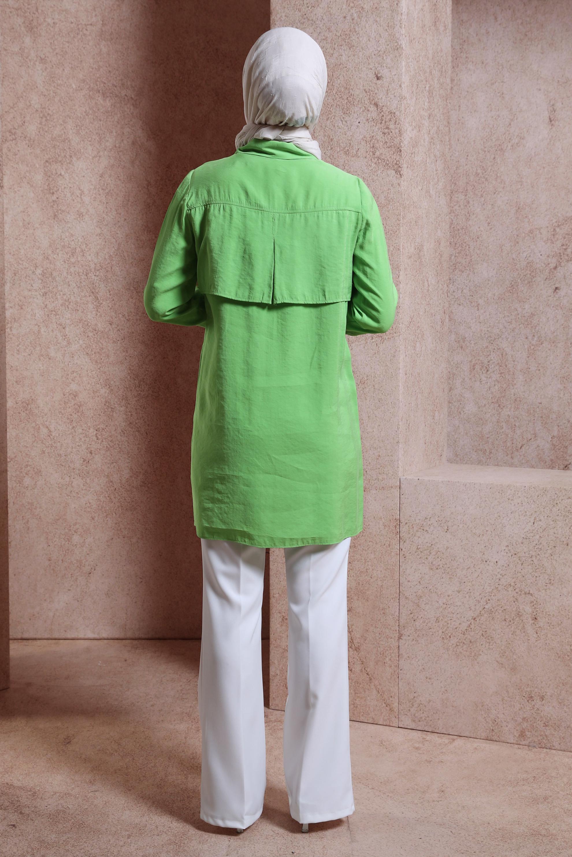 Tesettür giyim YEŞİL PÜSKÜL DETAYLI TUNİK 44469