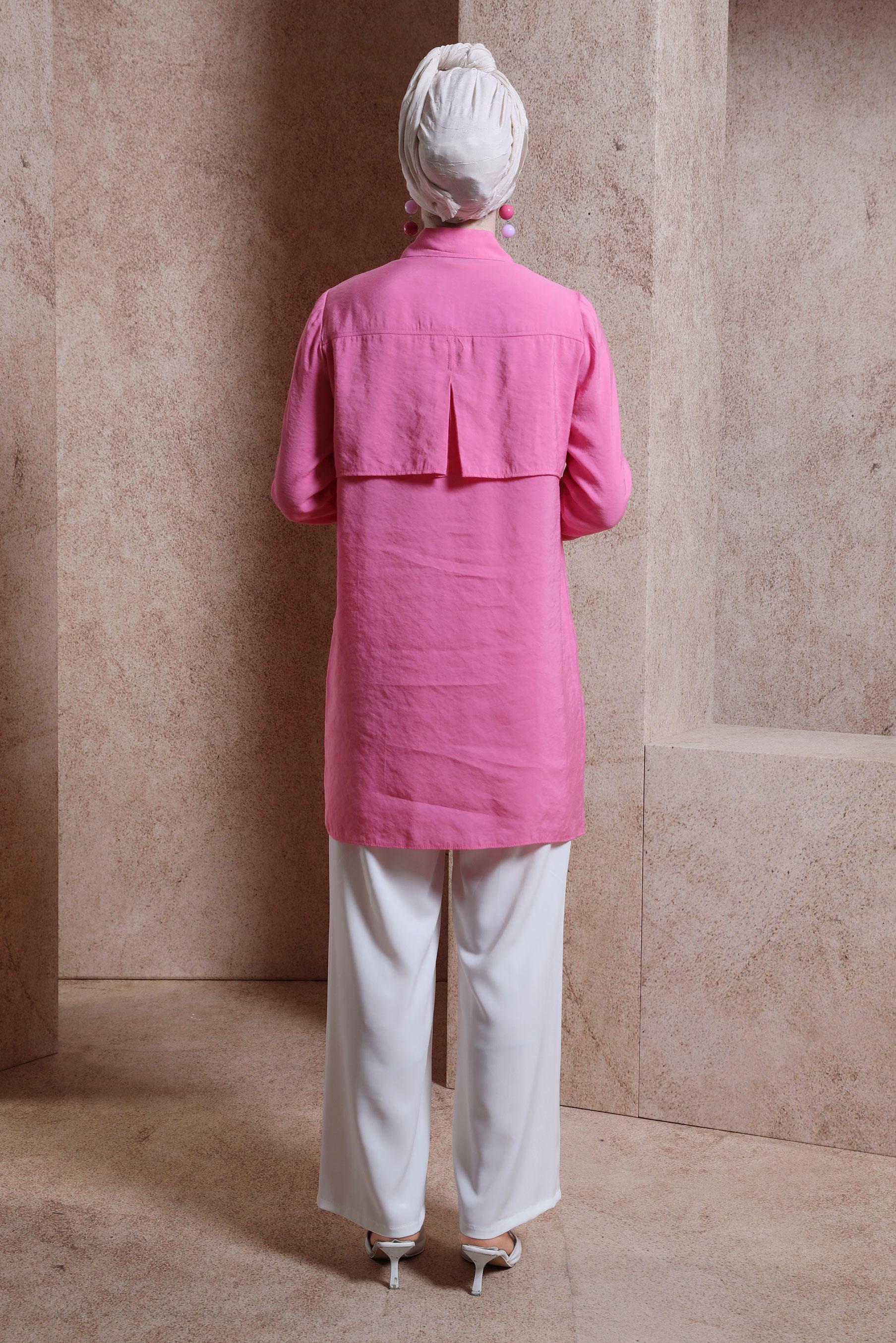 Tesettür giyim PEMBE PÜSKÜL DETAYLI TUNİK 44469