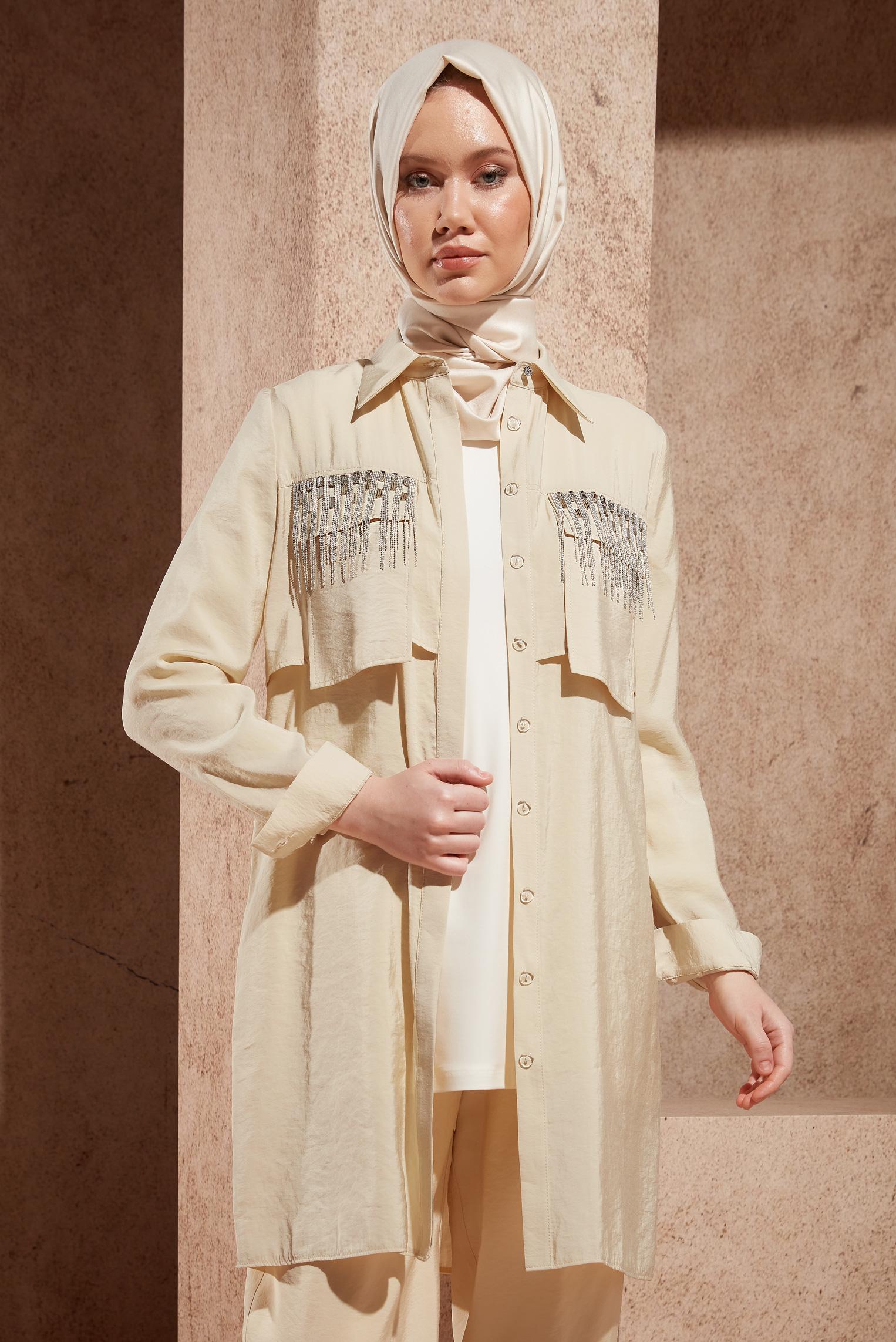 Hijab clothing BEIGE FRILLED TUNIC 44469