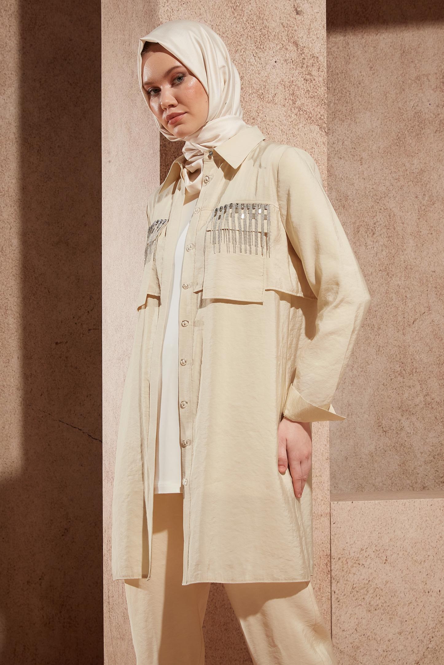 Hijab clothing BEIGE FRILLED TUNIC 44469