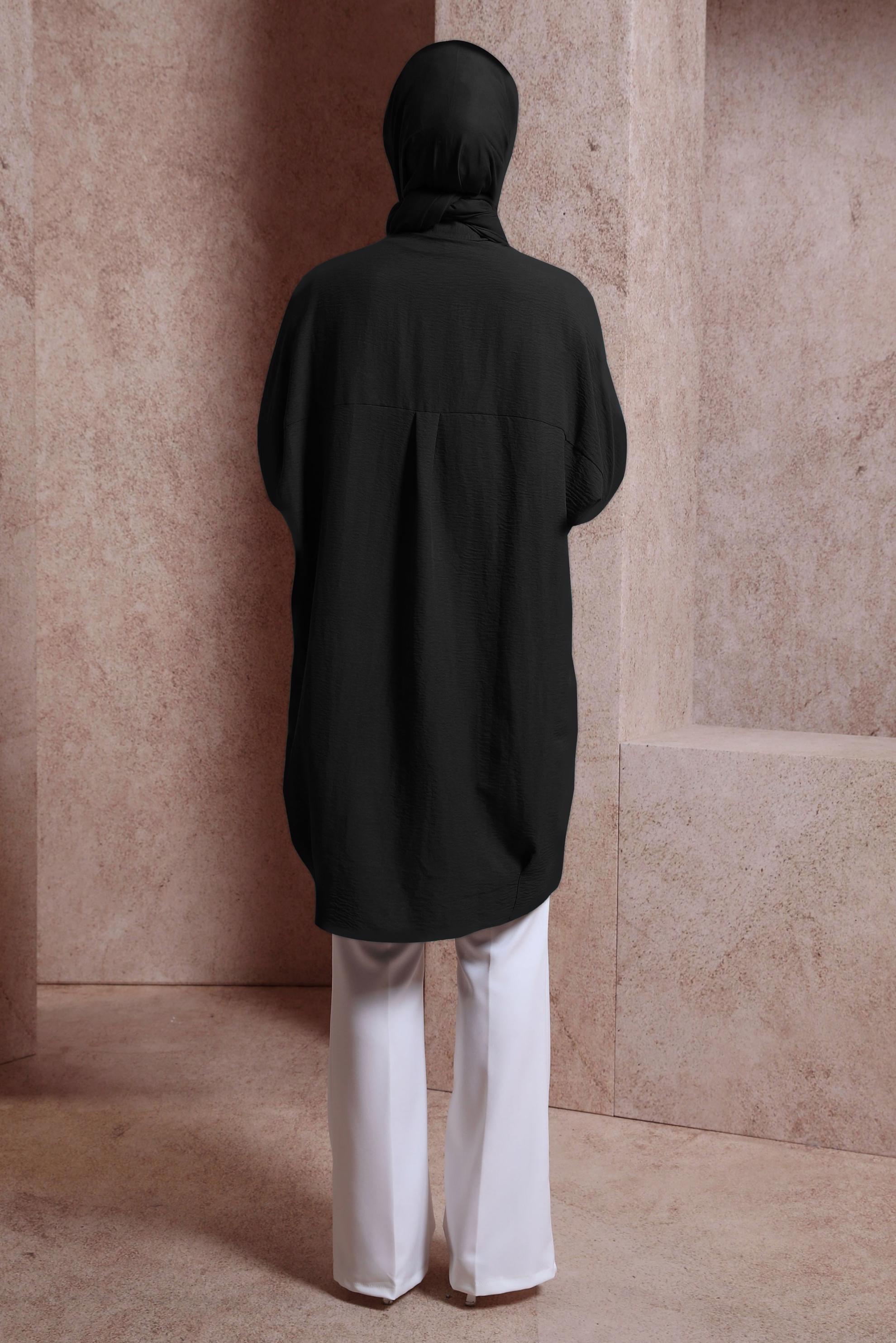 Tesettür giyim SİYAH GÖMLEK YAKA TUNİK 44471