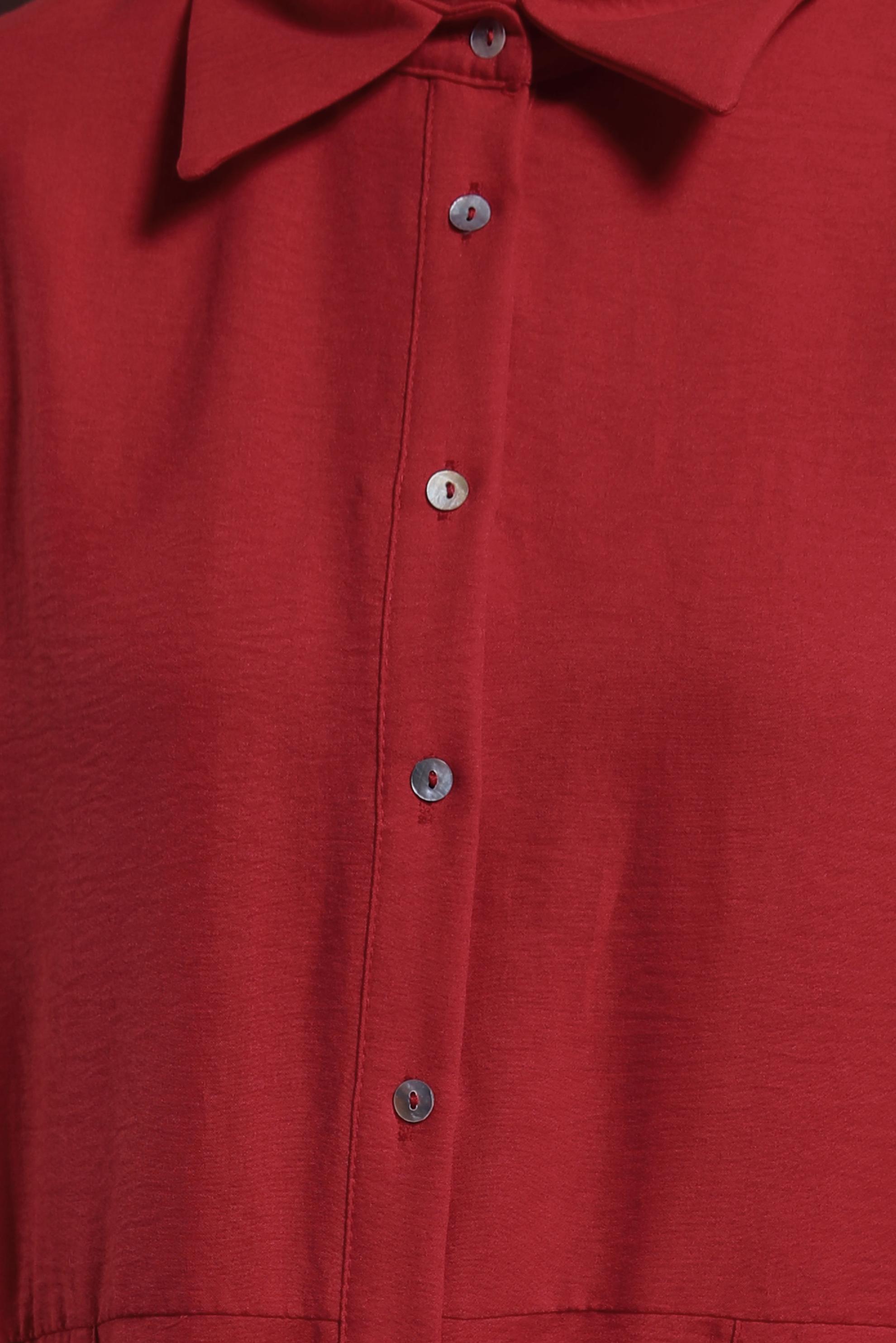 Tesettür giyim KIRMIZI GÖMLEK YAKA TUNİK 44471