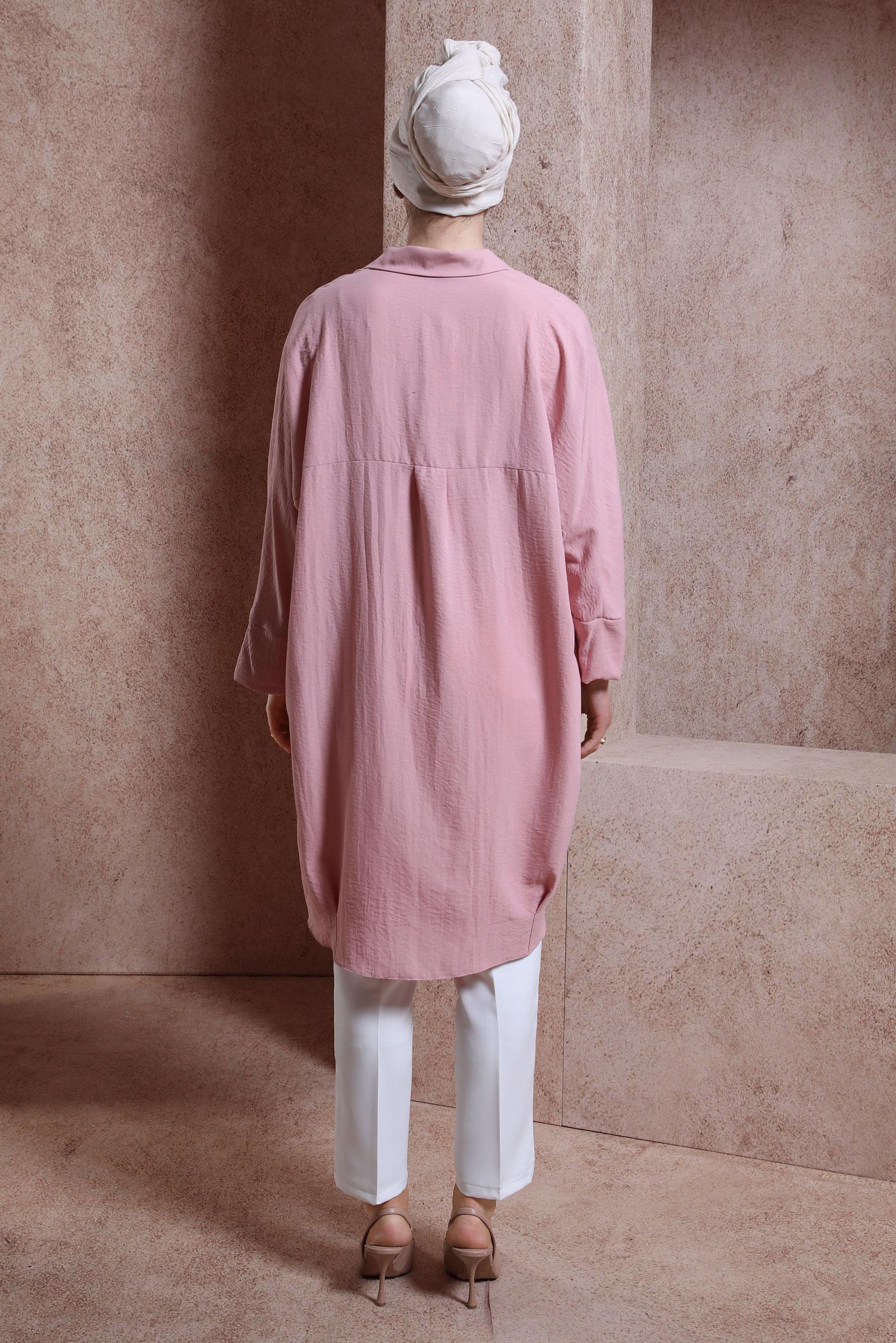 Tesettür giyim PUDRA GÖMLEK YAKA TUNİK 44471