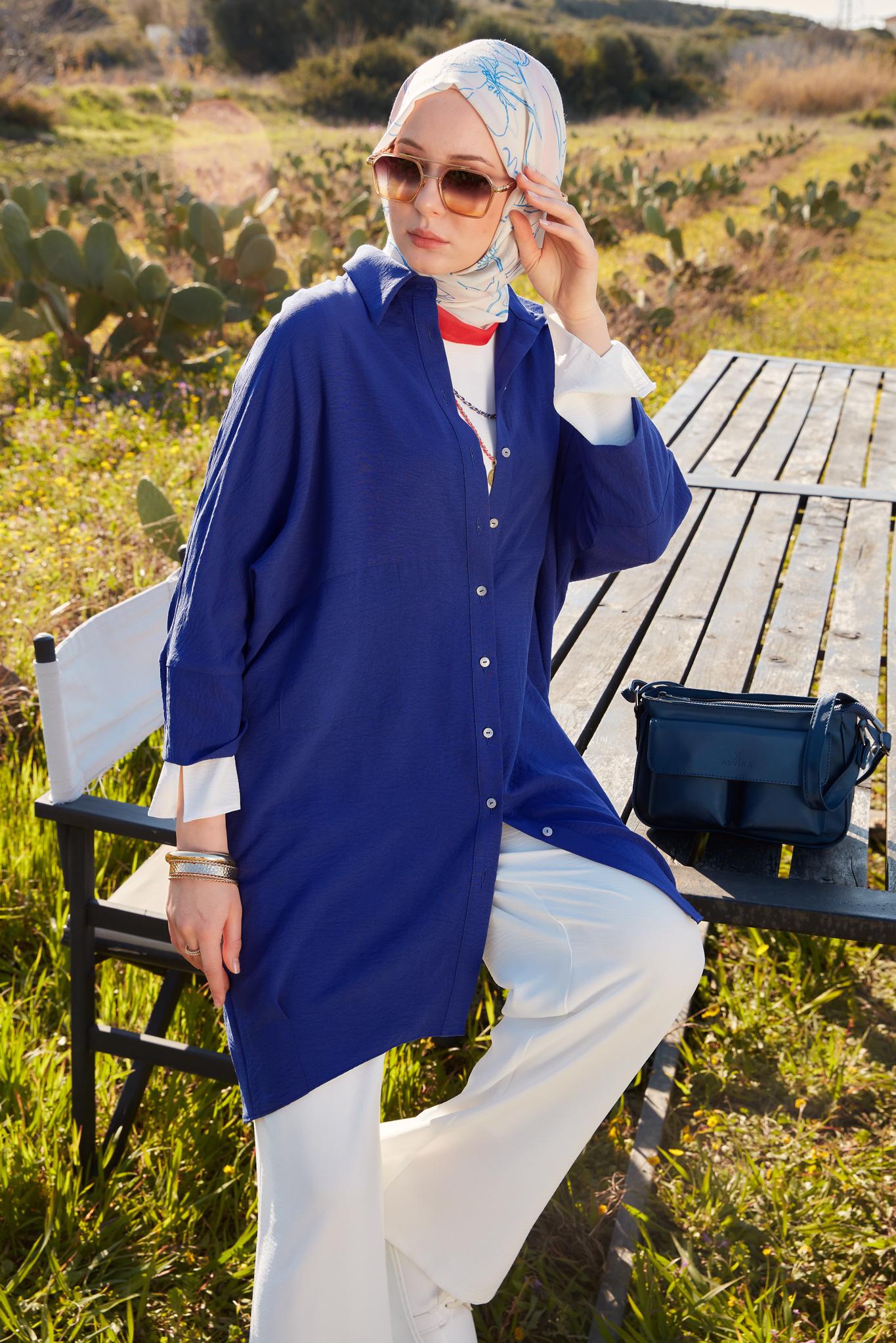 Hijab clothing NAVY BLUE SHIRT COLLAR TUNIC 44471