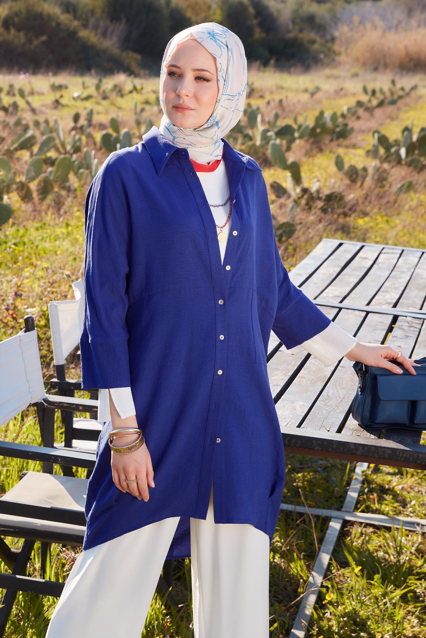 Hijab clothing NAVY BLUE SHIRT COLLAR TUNIC 44471