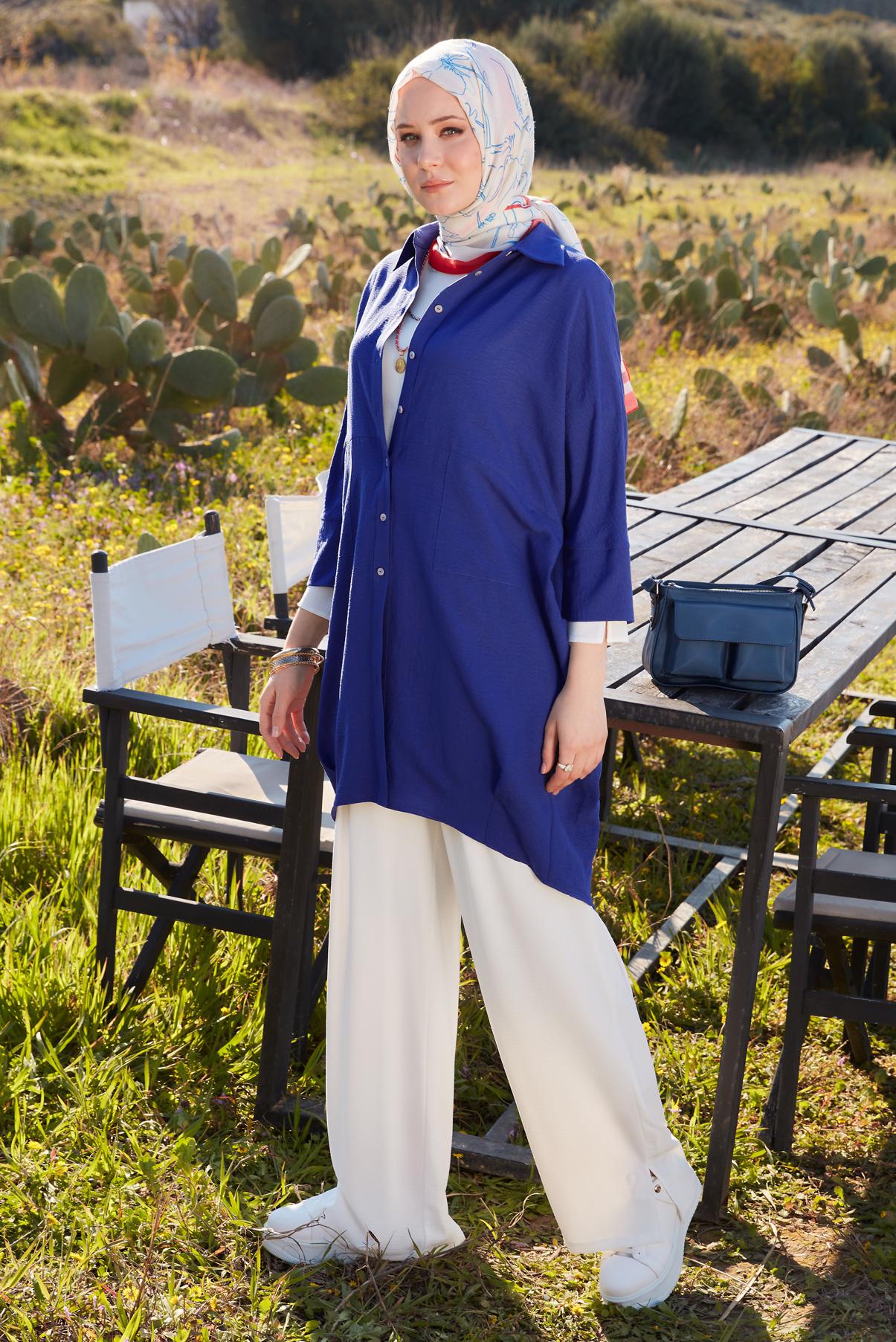 Hijab clothing NAVY BLUE SHIRT COLLAR TUNIC 44471