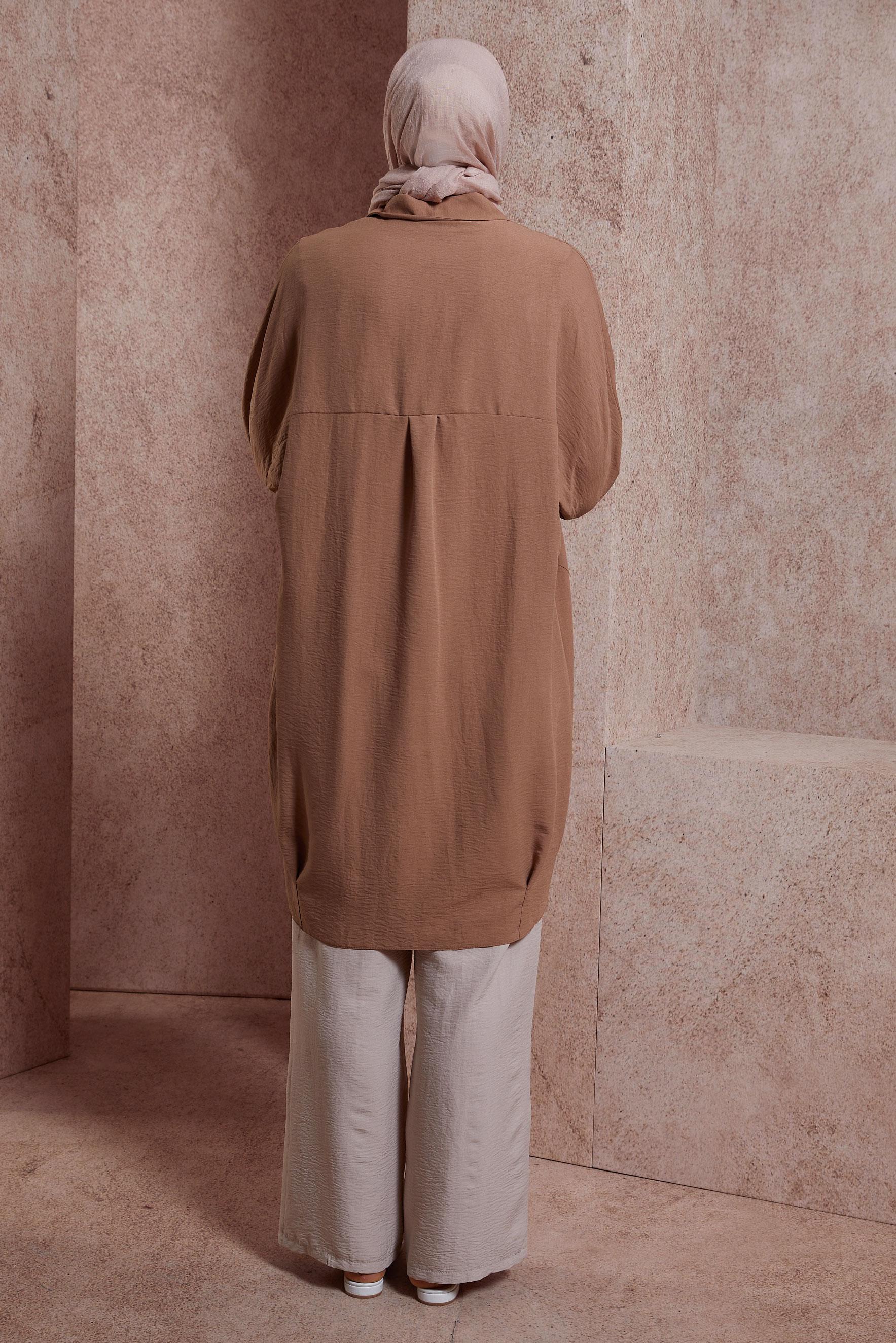 Tesettür giyim TABA GÖMLEK YAKA TUNİK 44471