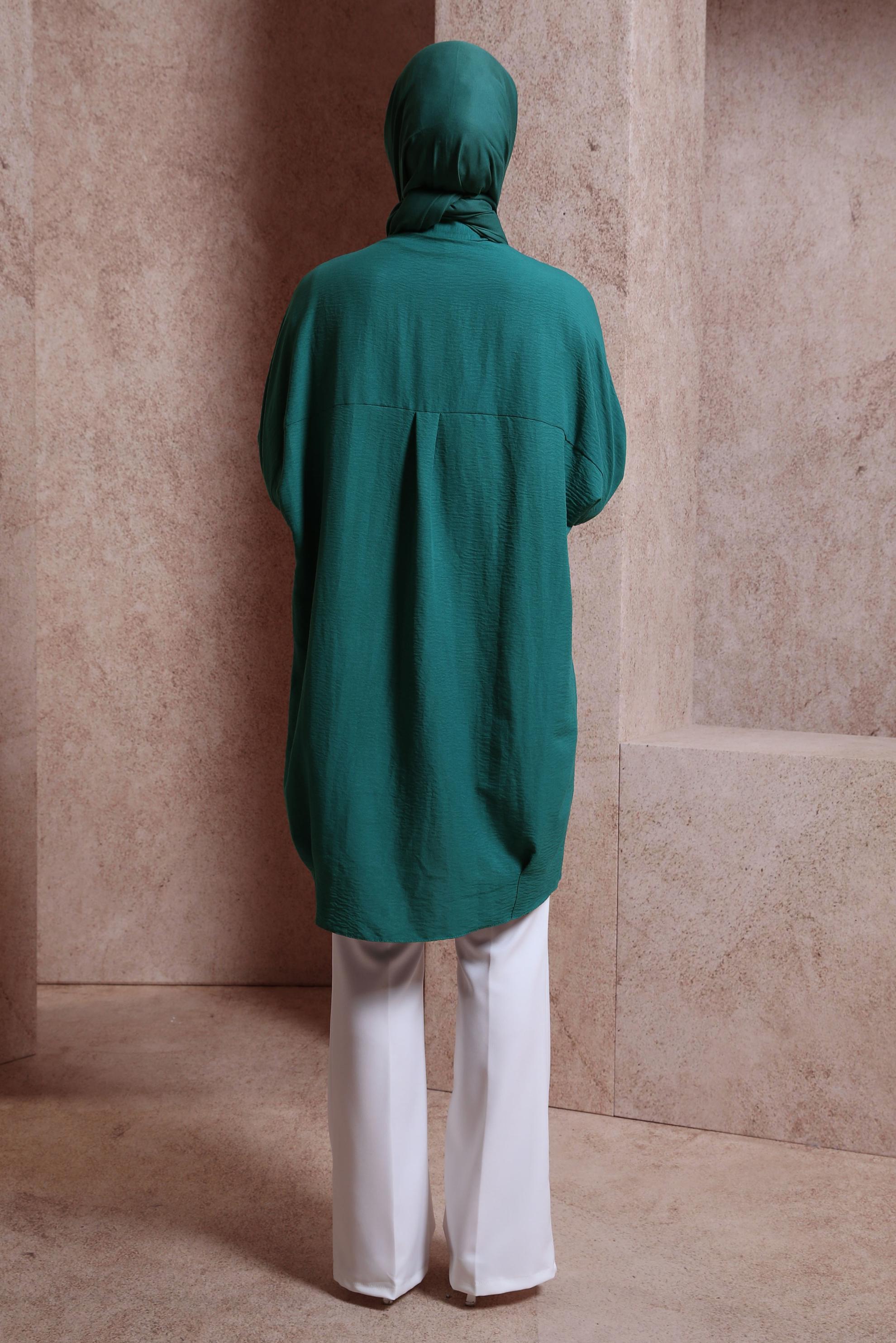 Tesettür giyim YEŞİL GÖMLEK YAKA TUNİK 44471