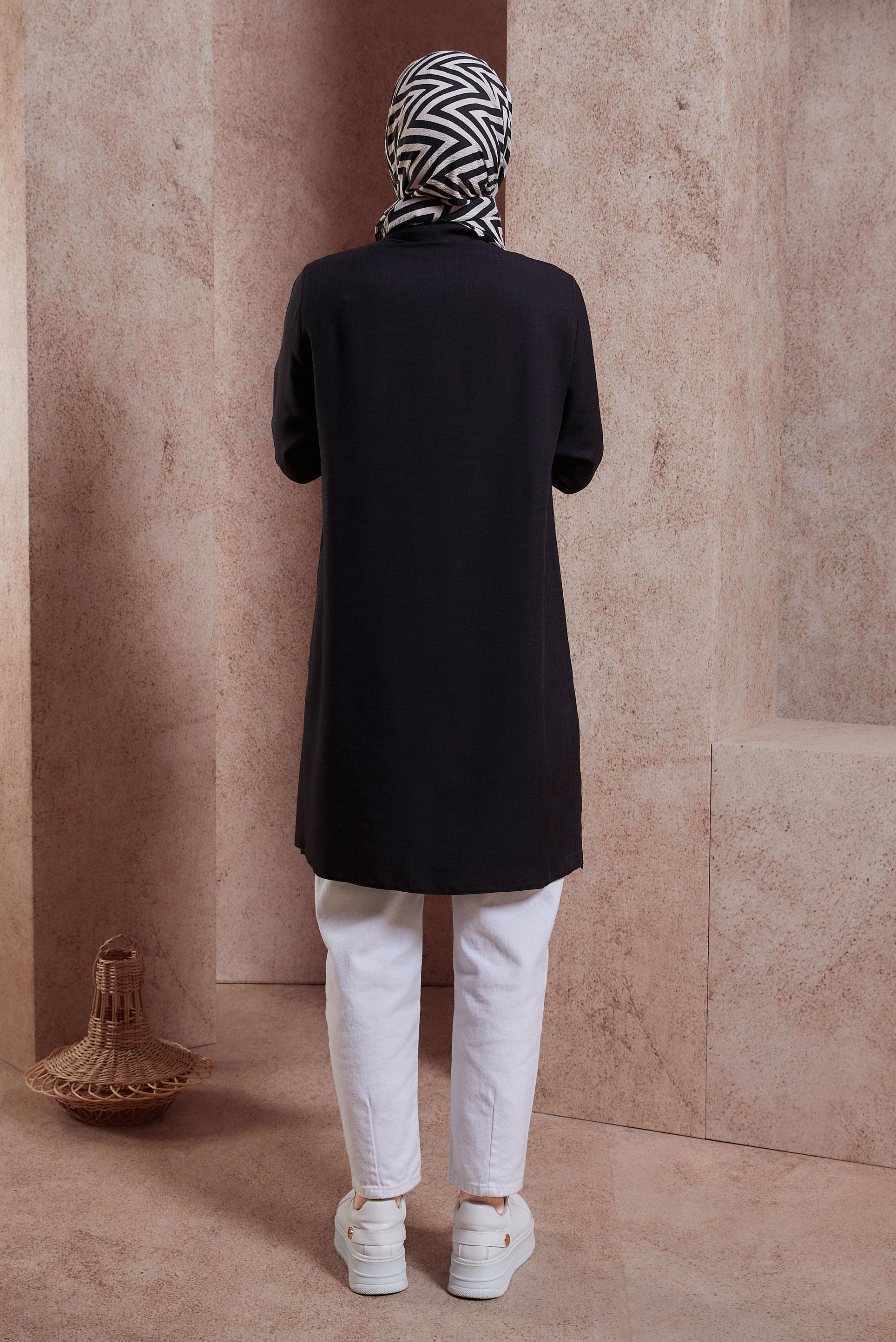 Tesettür giyim SİYAH GÖMLEK YAKA TUNİK 44472