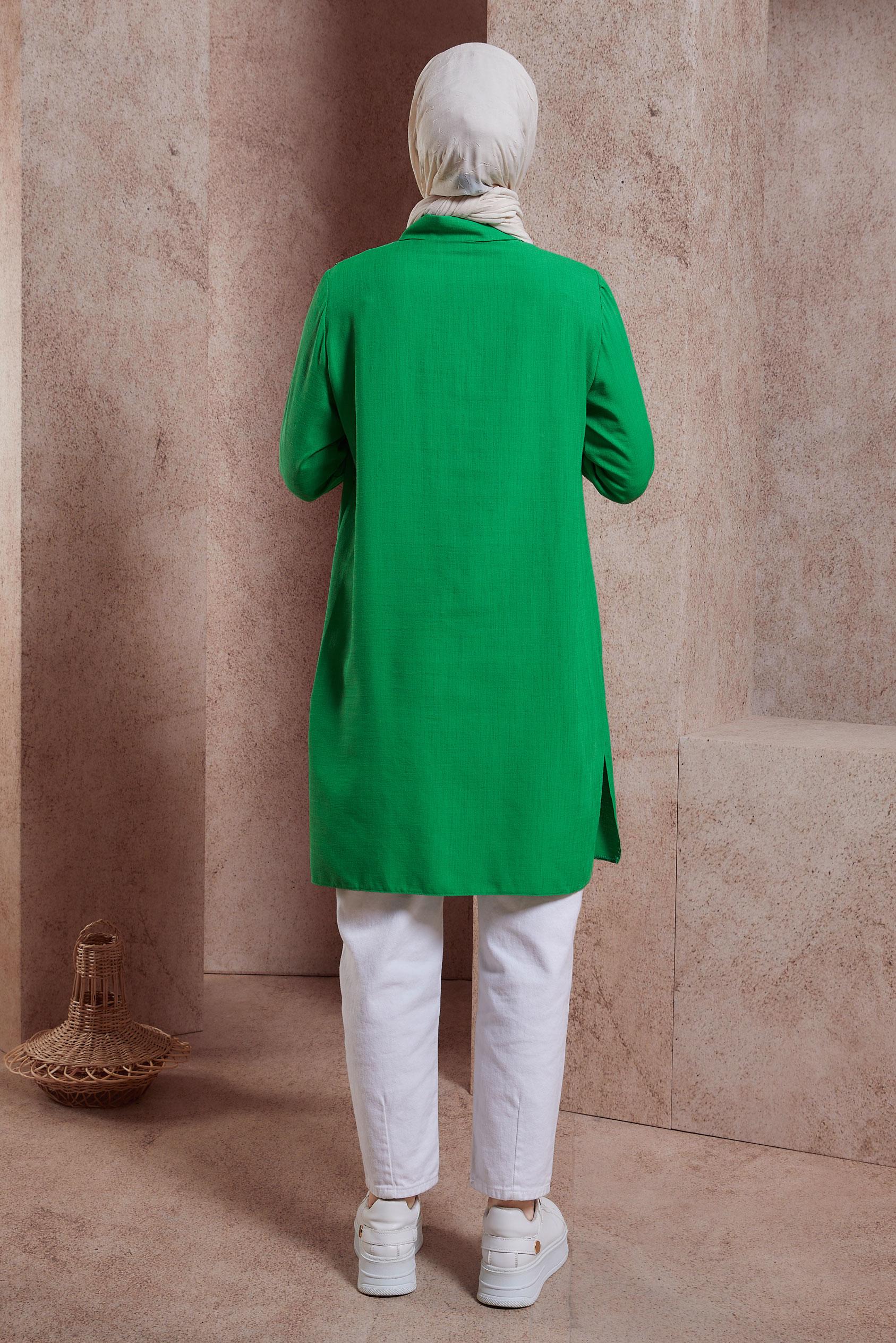 Tesettür giyim YEŞİL GÖMLEK YAKA TUNİK 44472