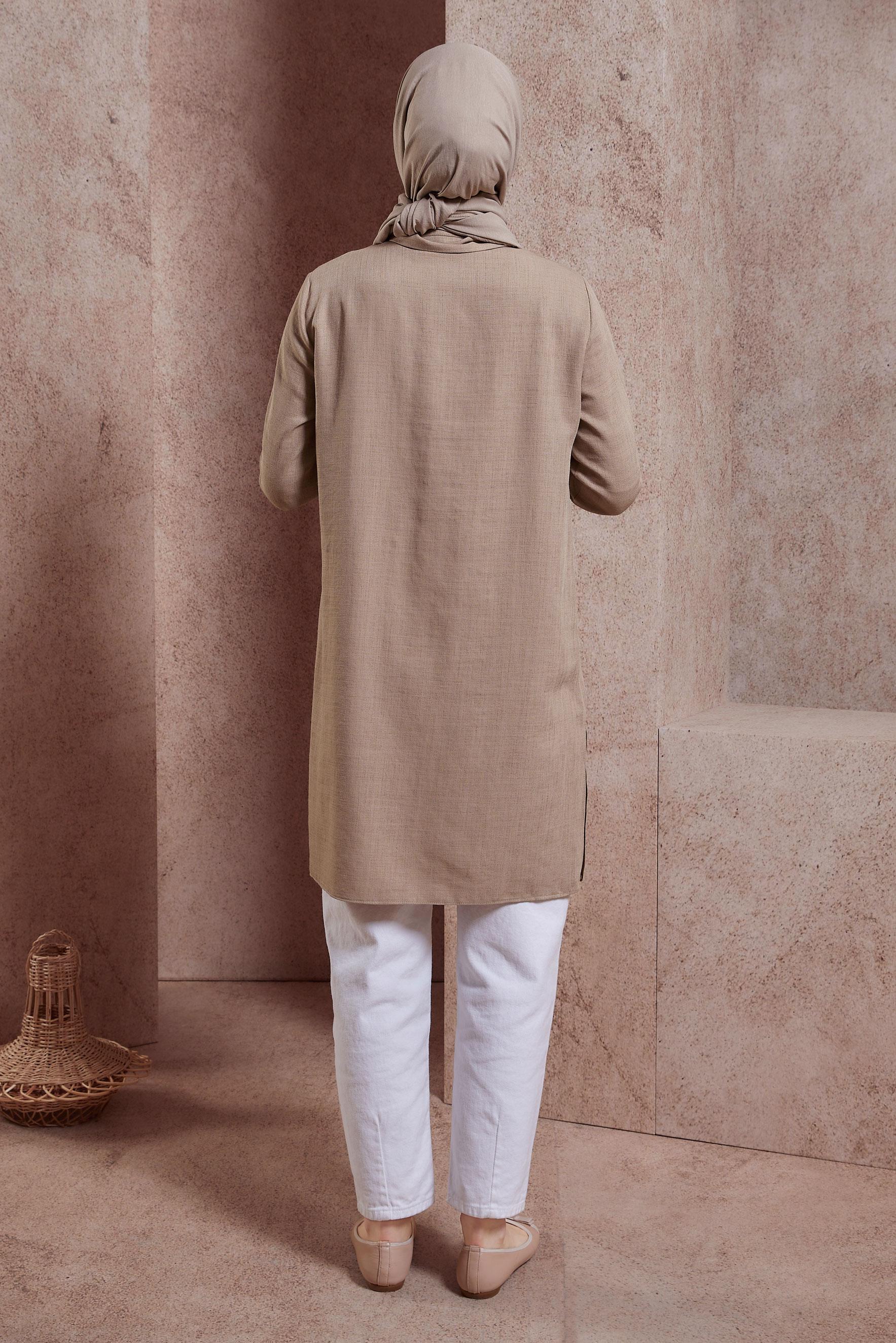 Tesettür giyim VİZON GÖMLEK YAKA TUNİK 44472