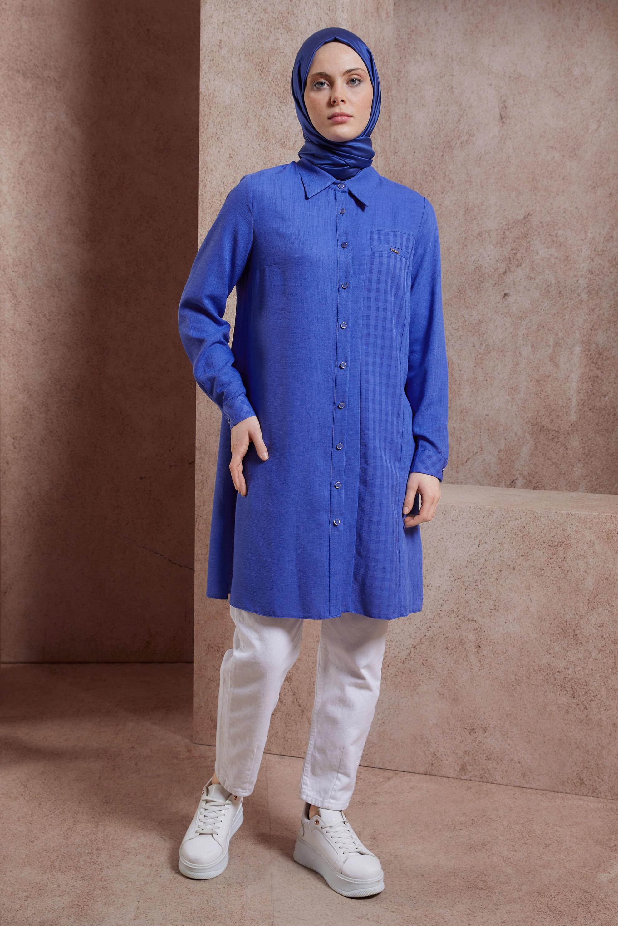 Tesettür giyim LACİVERT GÖMLEK YAKA TUNİK 44472