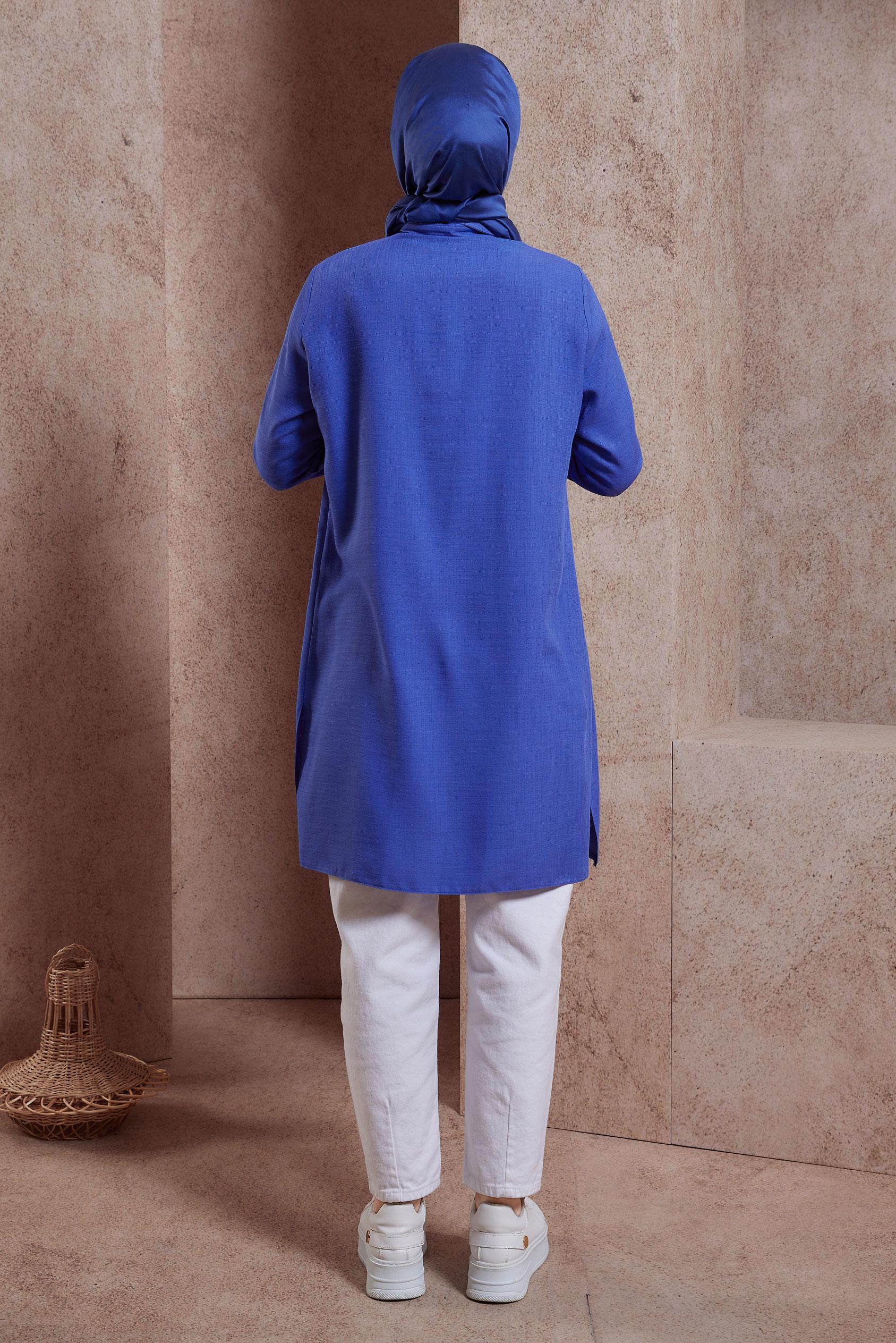 Tesettür giyim LACİVERT GÖMLEK YAKA TUNİK 44472