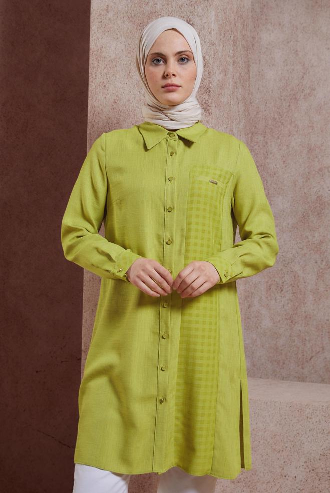 Vêtements hijab BEIGE TUNIQUE COL CHEMISE 44472 - ALVİNA