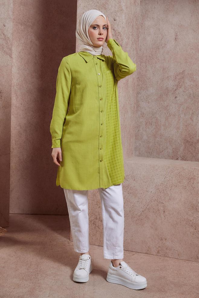 Vêtements hijab BEIGE TUNIQUE COL CHEMISE 44472 - ALVİNA