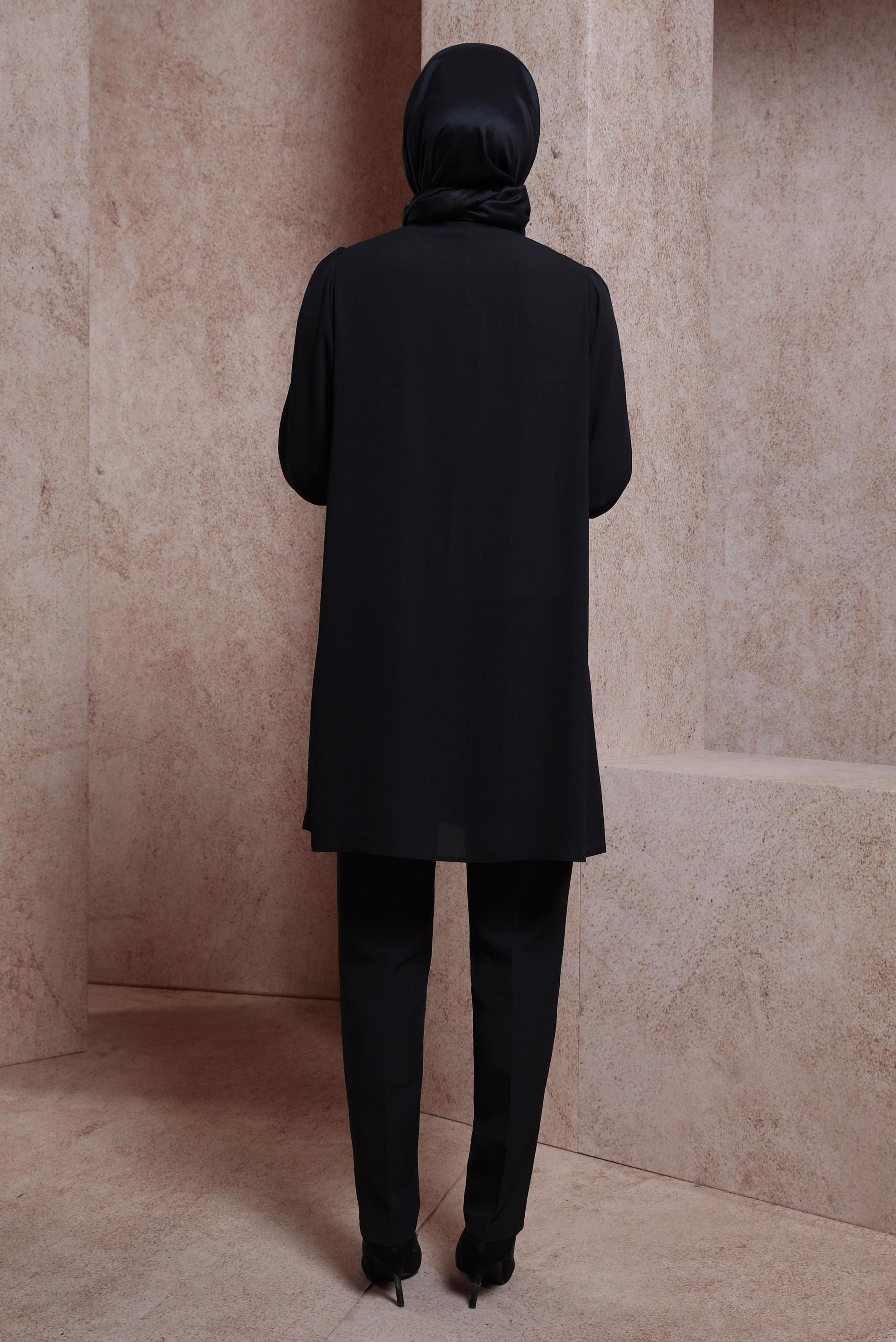 Tesettür giyim SİYAH GÖMLEK YAKA TUNİK 44474