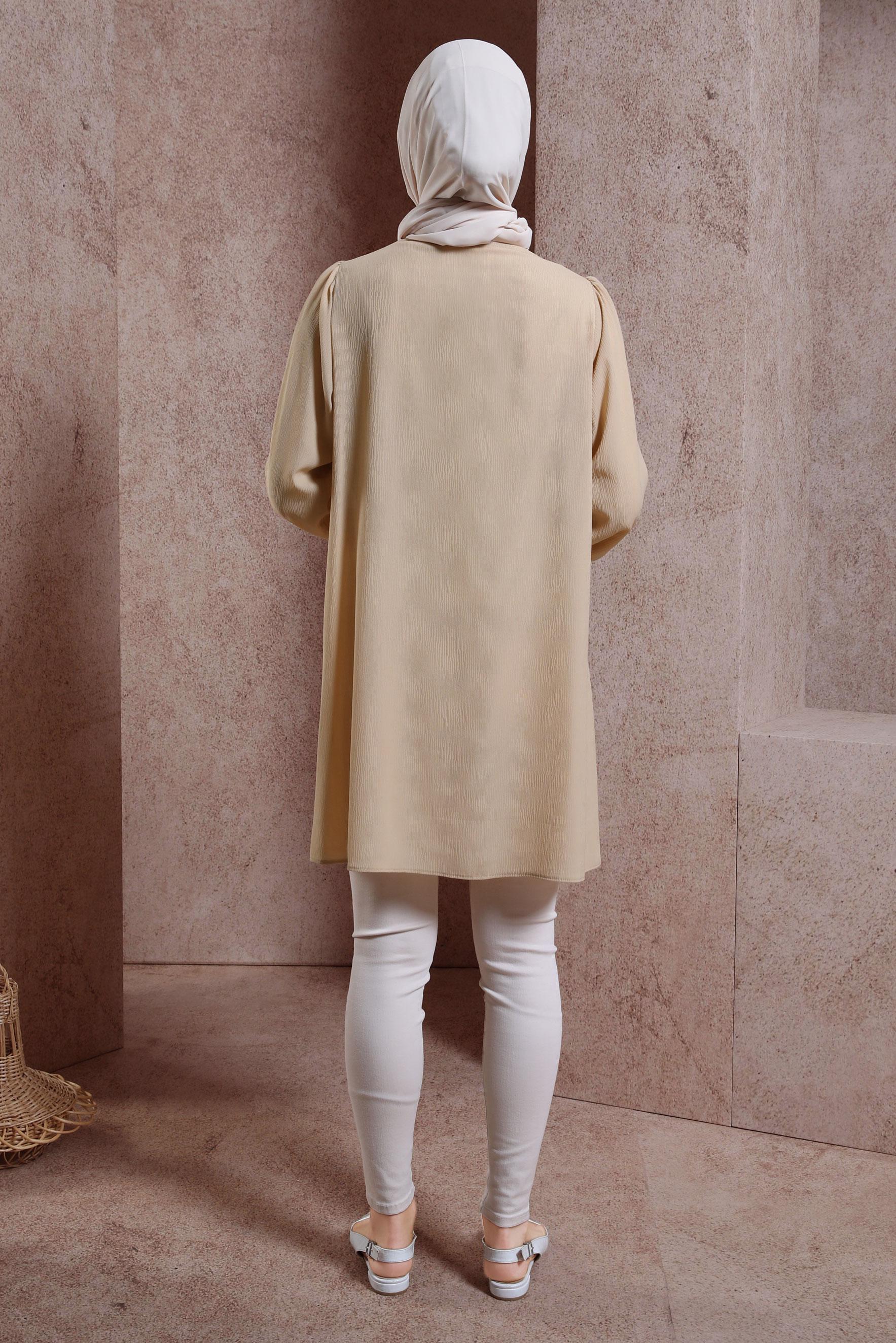 Tesettür giyim BEJ GÖMLEK YAKA TUNİK 44474