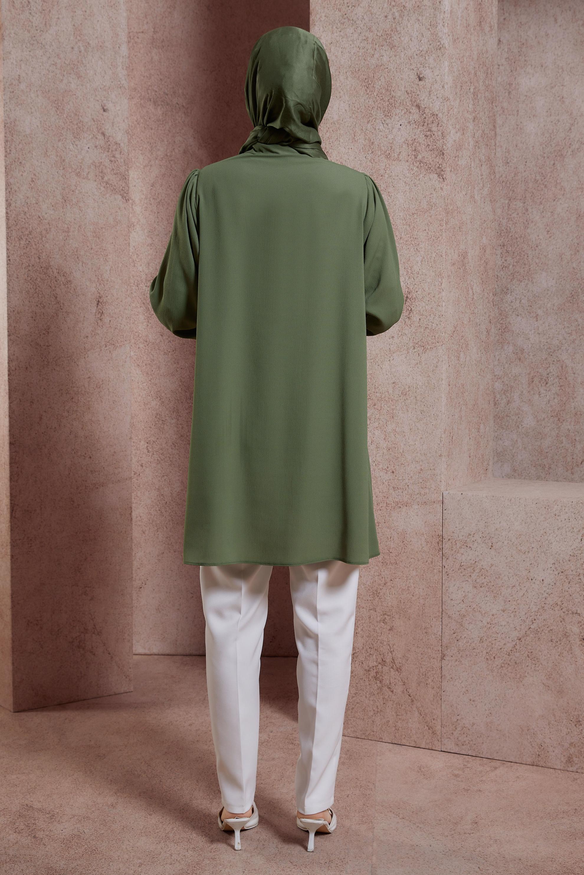 Tesettür giyim HAKİ GÖMLEK YAKA TUNİK 44474