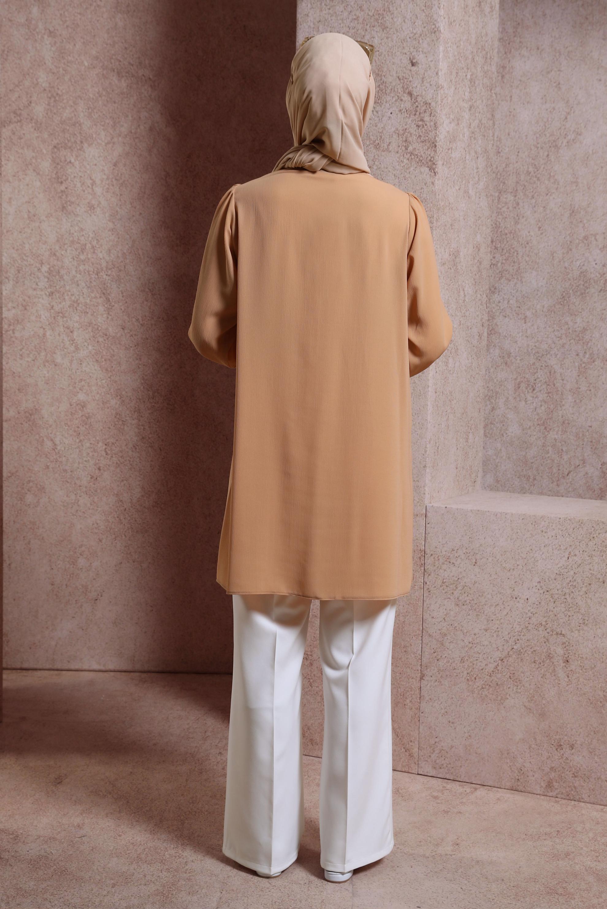 Tesettür giyim TABA GÖMLEK YAKA TUNİK 44474