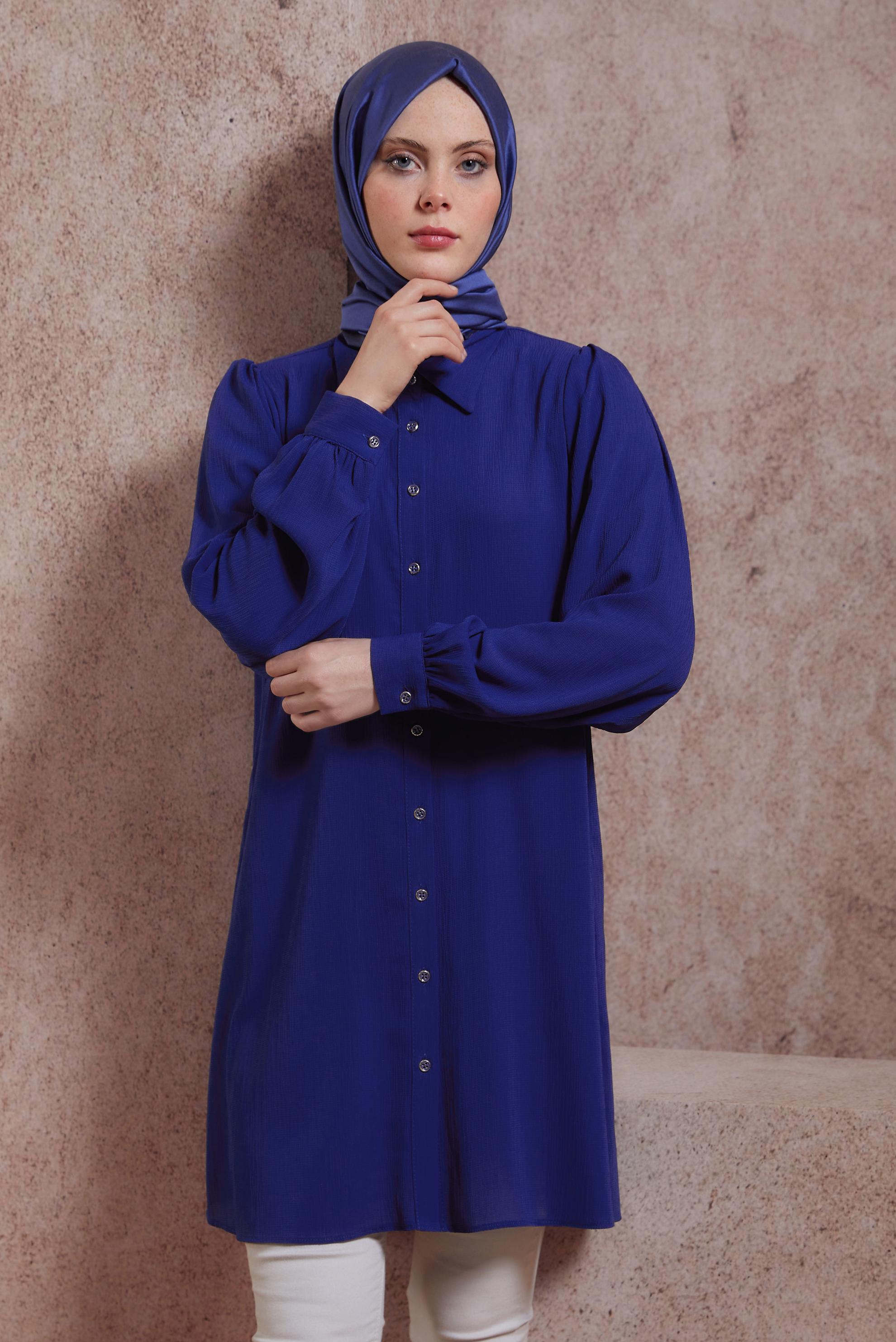 Tesettür giyim LACİVERT GÖMLEK YAKA TUNİK 44474