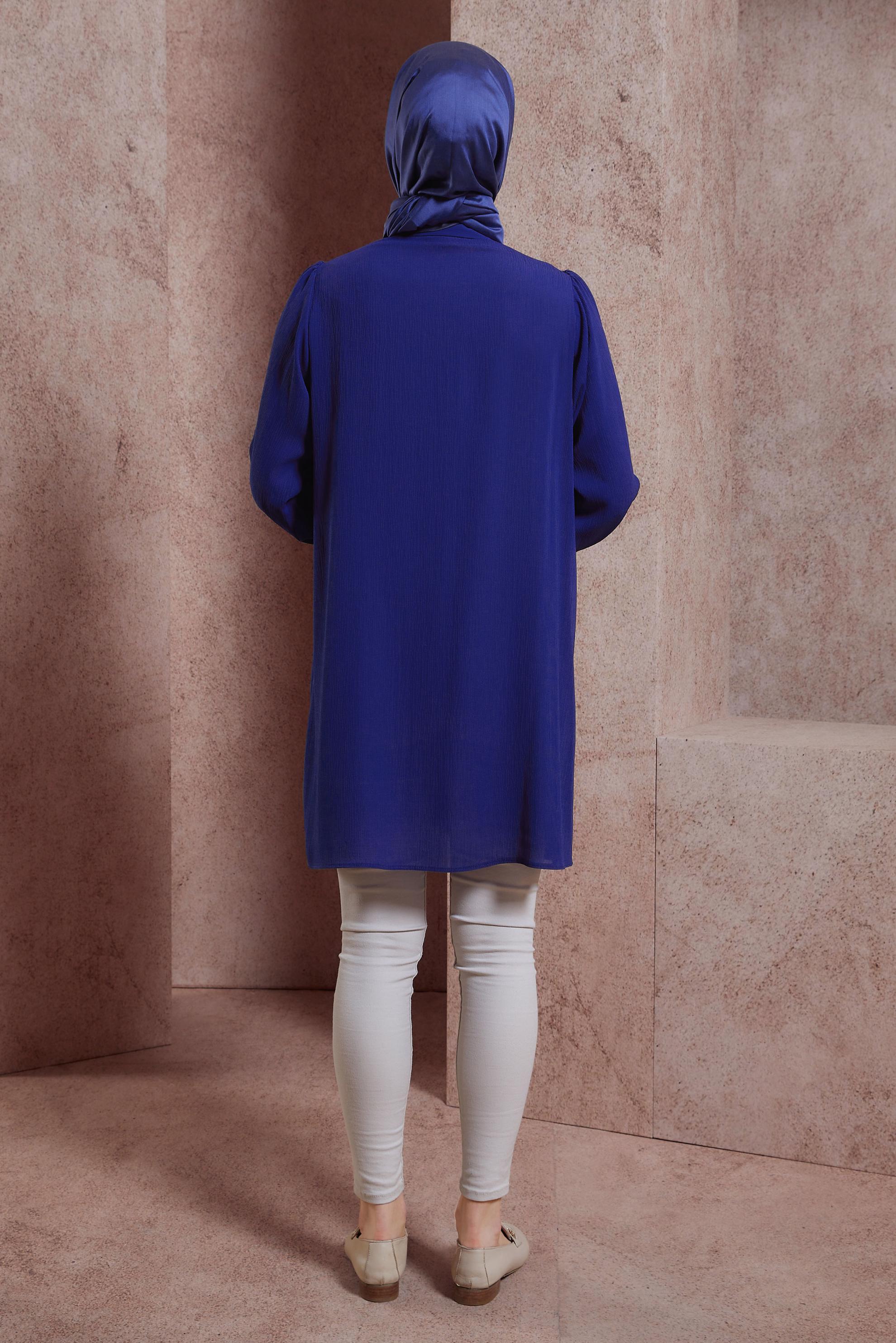 Tesettür giyim LACİVERT GÖMLEK YAKA TUNİK 44474